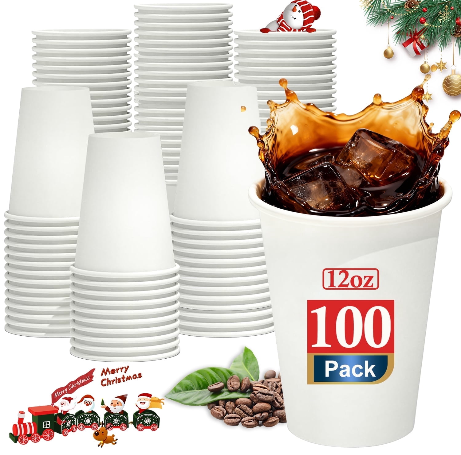 Alpacasso Disposable Paper Cups for Hot and Cold Beverages (White, 100 Pack, 12 oz) dmrwj