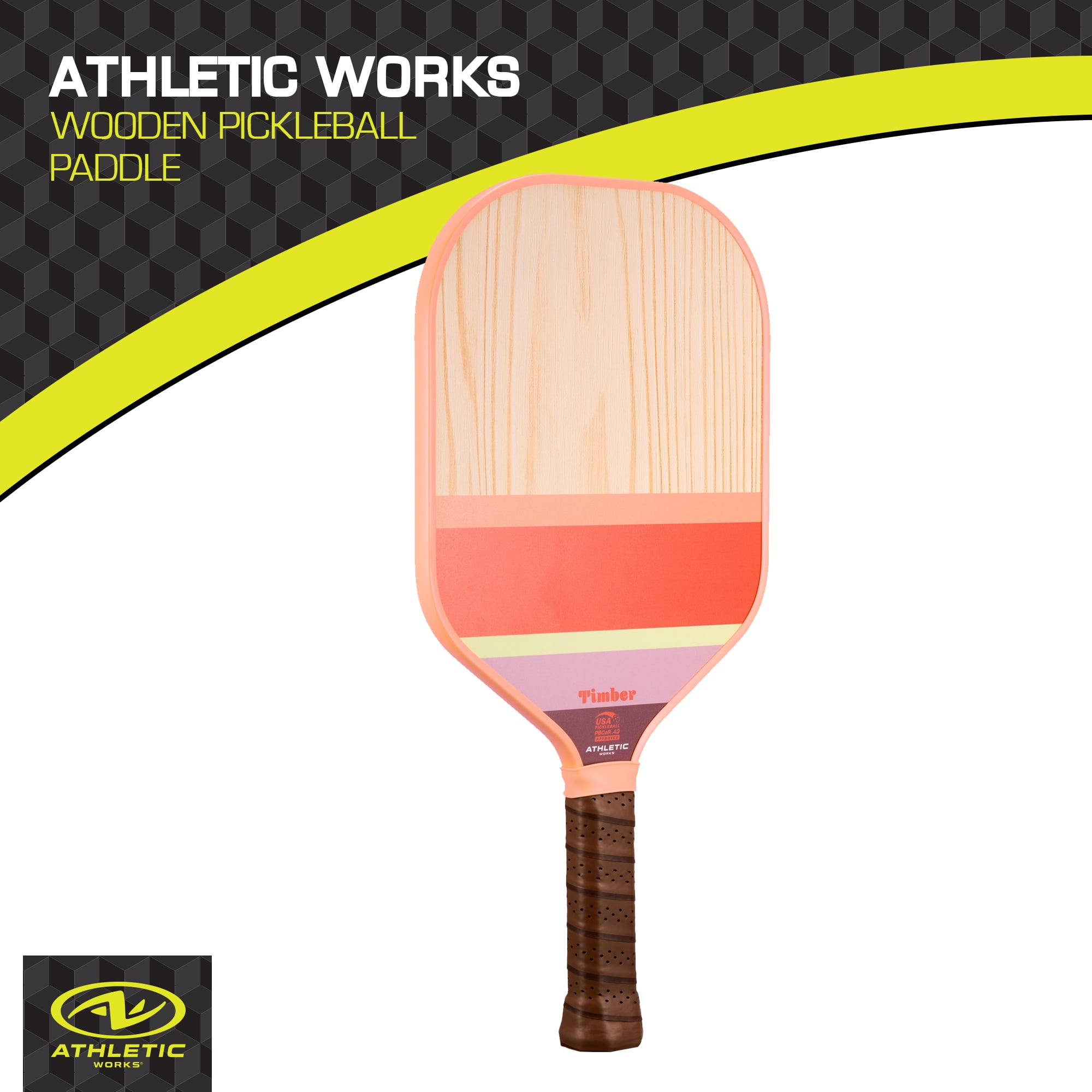 Athletic Works Timber Wooden Pickleball Paddle, Durable Recreational Racket (Orange, 15.5 in) dgaj5