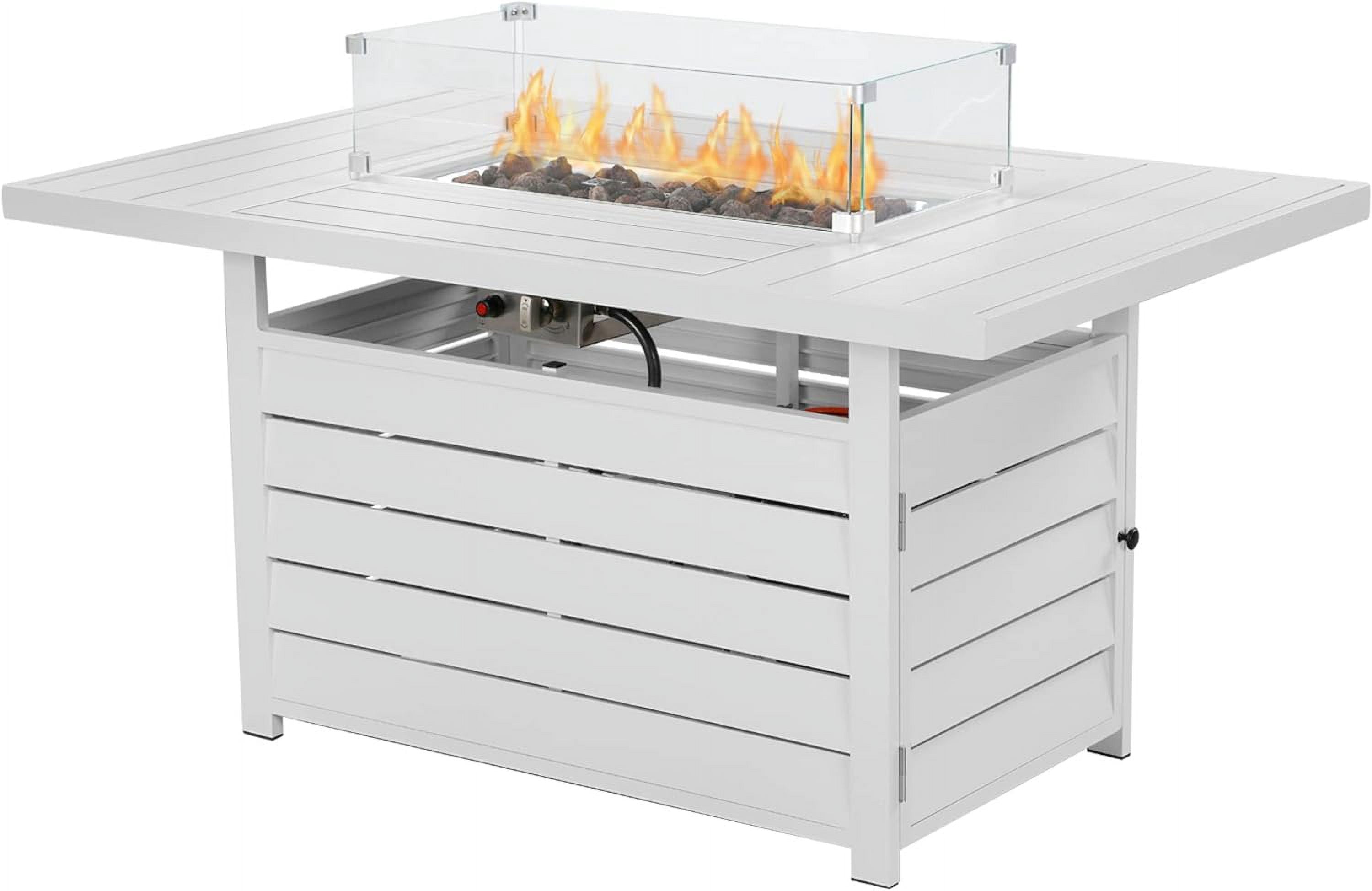 RoyalCarft Outdoor Patio Aluminum Propane Gas Fire Pit Table, 50,000 BTU Rectangular Fire Table with Stainless Steel Burner and Waterproof Cover (White, 54.3 in) v44eq