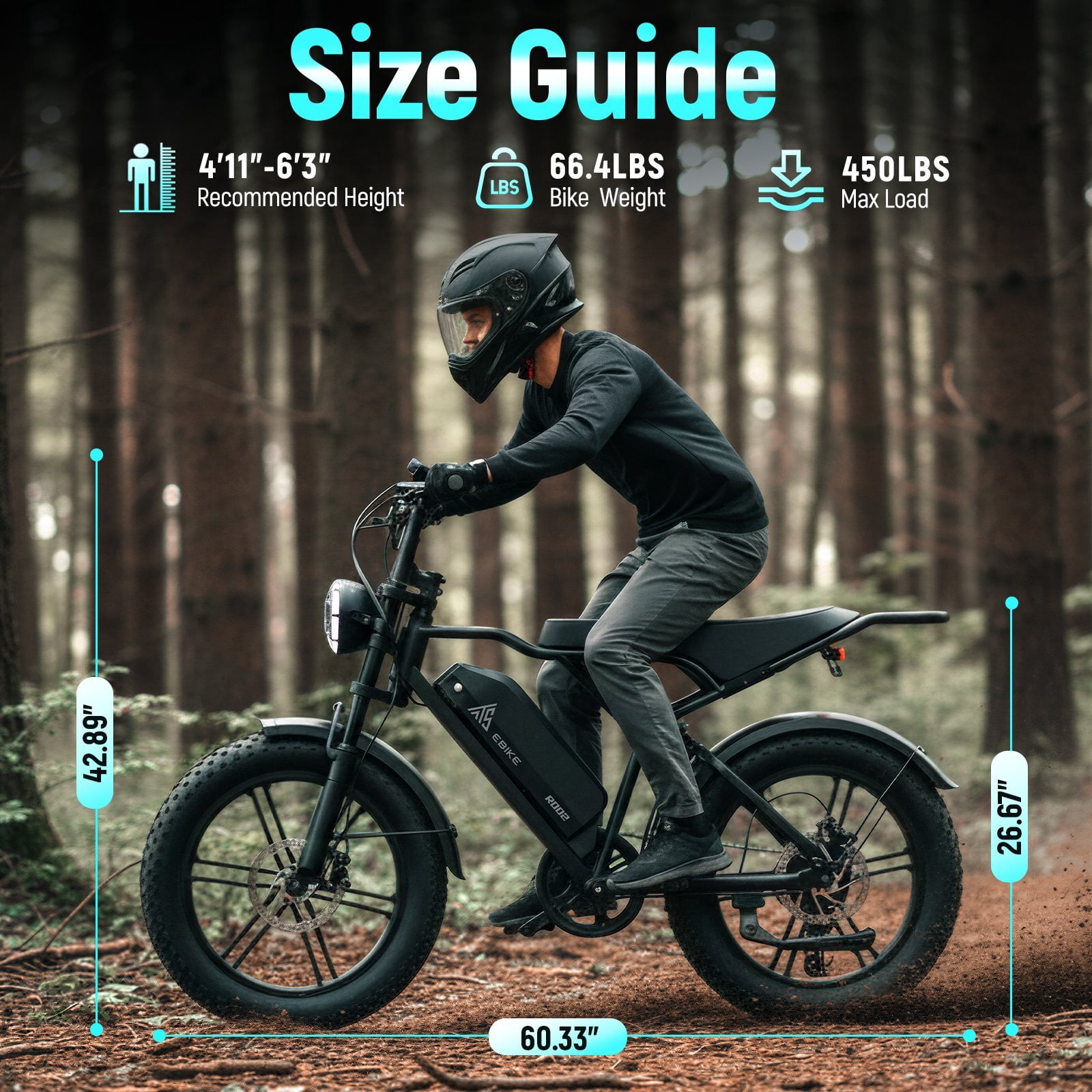 TST Electric Mountain Bike, 750W Motor, Full Suspension E-Bike, 20 in x 4 in Fat Tires, 20 Mph Speed (Black, 48V 15Ah) 8bv6i