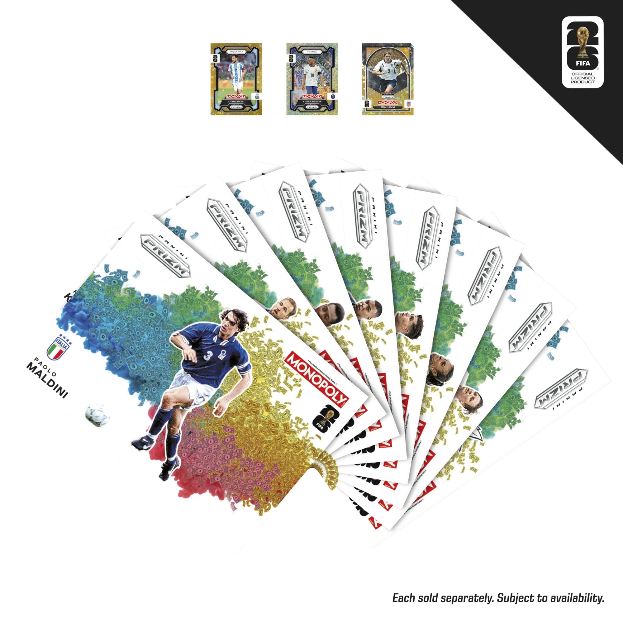 Monopoly Panini Prizm FIFA World Cup 2026 Board Game with Exclusive Trading Cards (16-Card Pack) uchwi