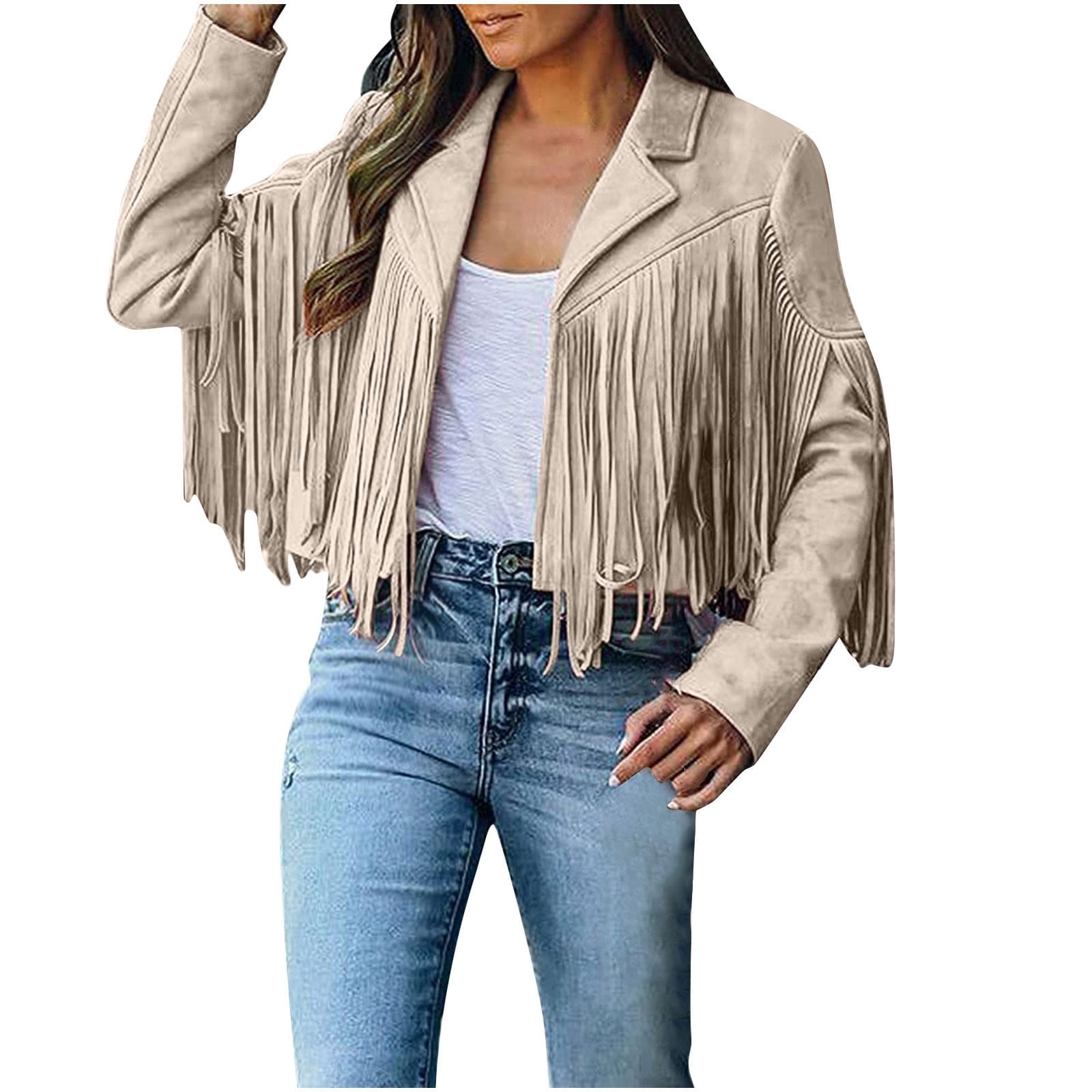 FAVIPT Women's Faux Suede Fringe Jacket Open-Front Western Hippie Cardigan (Black, S) hrbyn