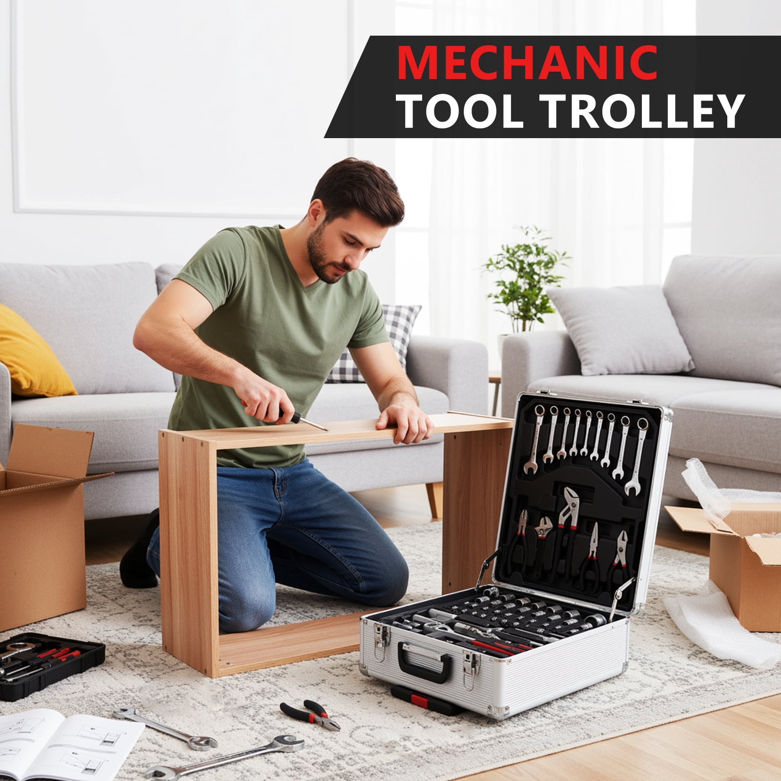 TLGREEN 799-Piece Mechanic Tool Set with Rolling Trolley Case (Professional Household & Automotive Repair Kit, 19.7 in x 14.6 in x 7.1 in) 9j3o9