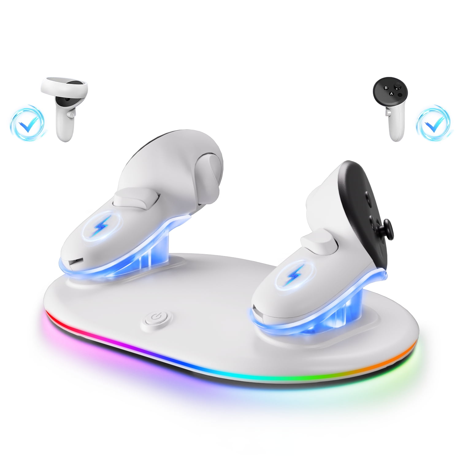 Prociv Magnetic Wireless Charging Dock for Meta Quest 3S/3/2 Controllers (White, 2 Rechargeable Batteries) rb2rr