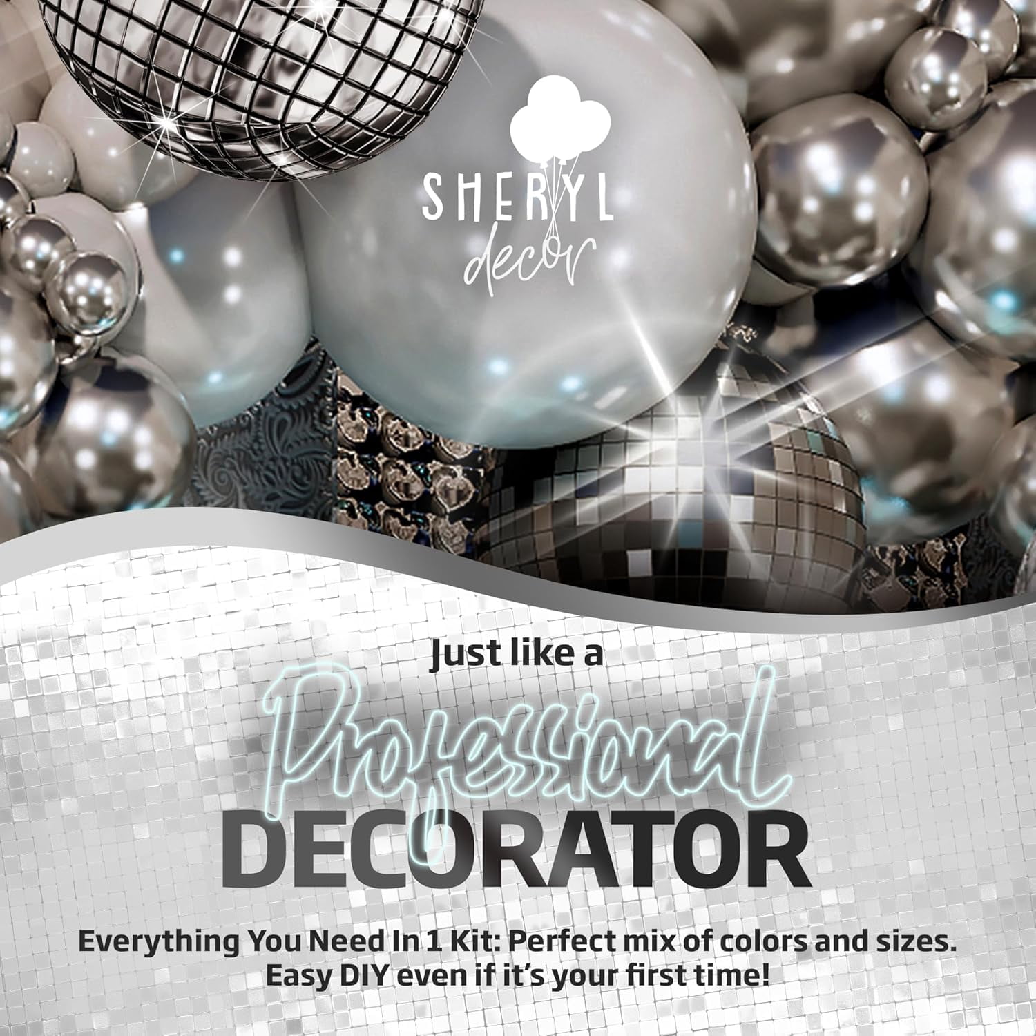 Sheryl Décor Disco Balloon Arch Kit for Party Decorations (Silver and White, 100-Piece Set) 1xoes