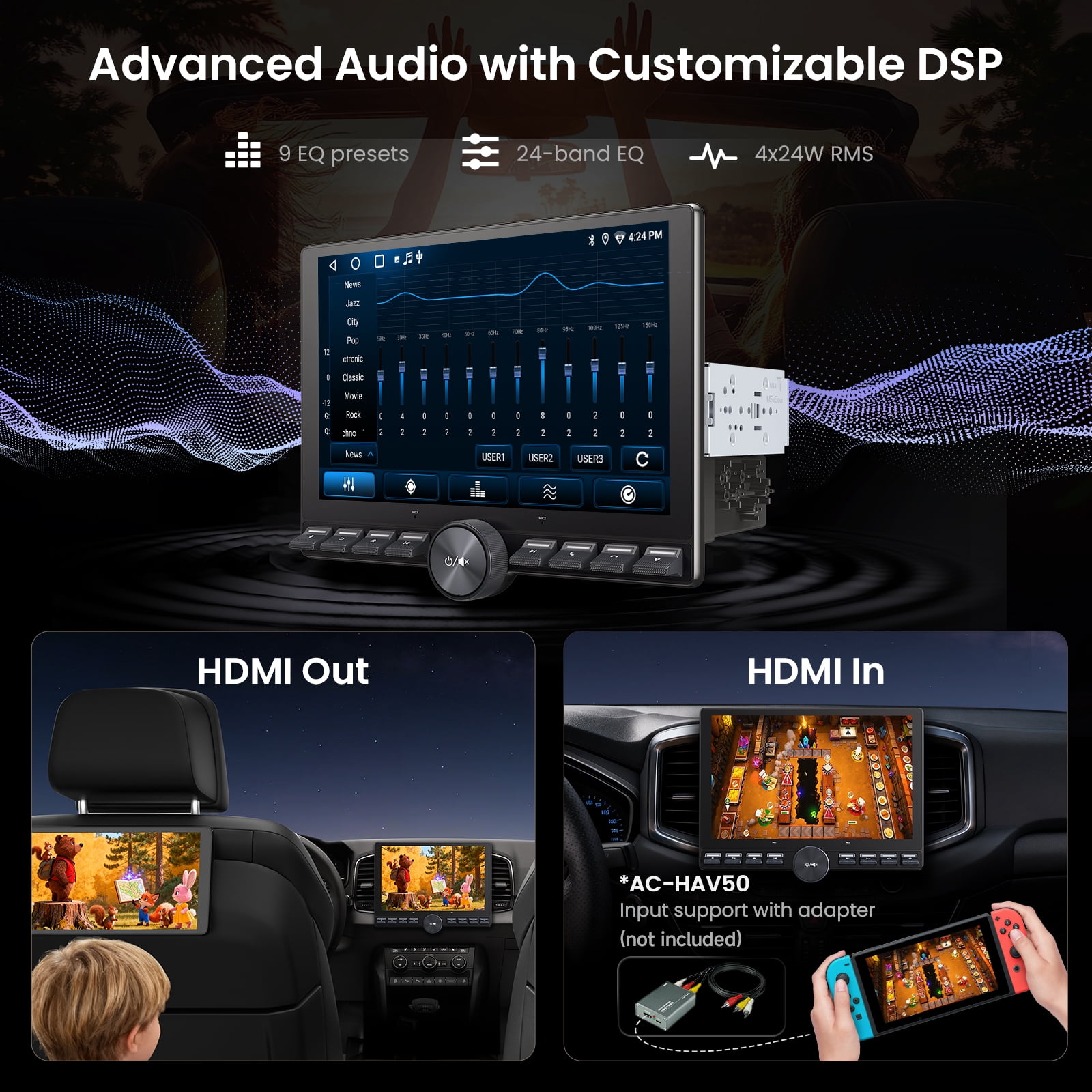 ATOTO 10.1 in QLED Floating Touchscreen Car Stereo, Wireless Apple CarPlay & Android Auto, Single/Double Din Head Unit (Black, 10.1 in) i9hbg