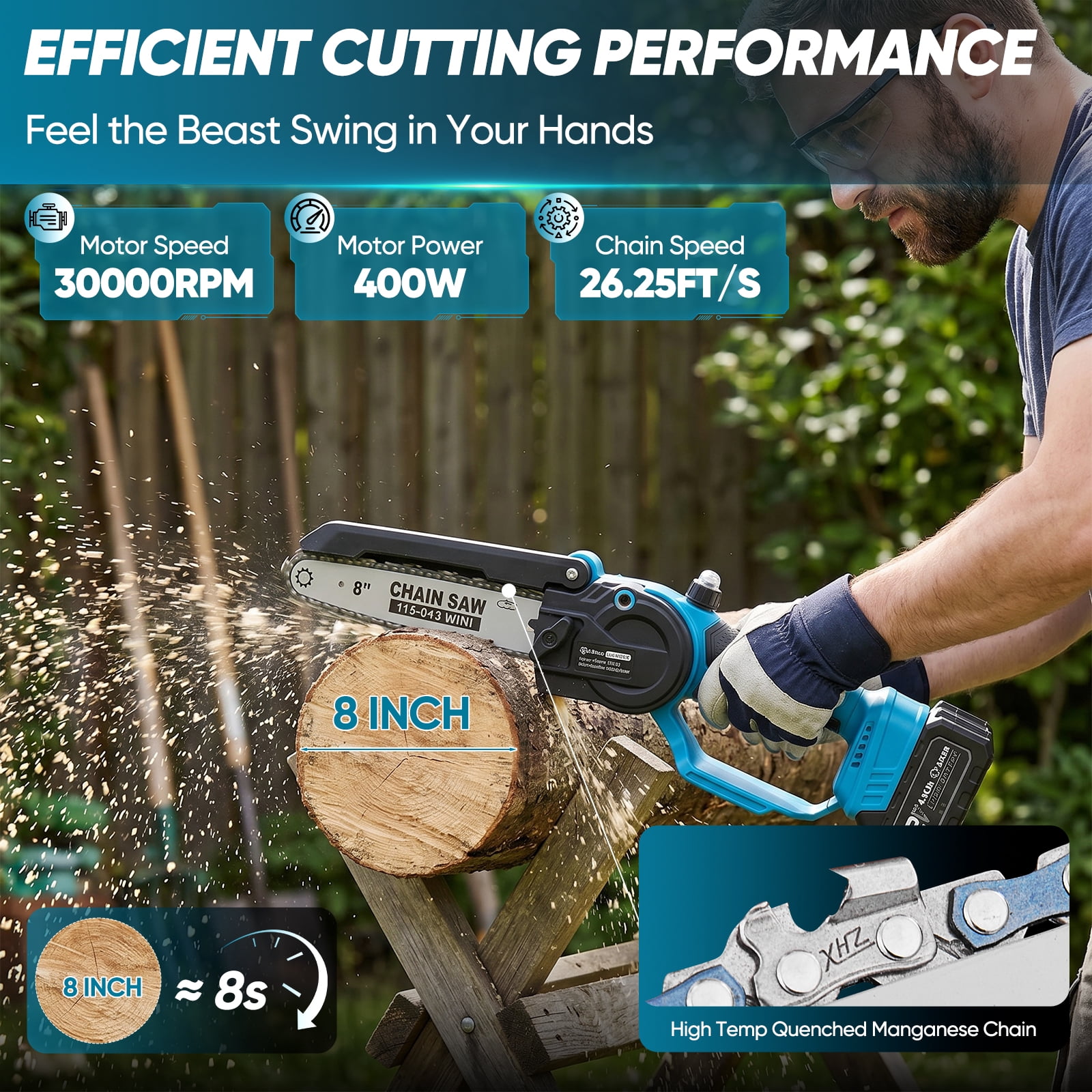 Saker 8 Inch Cordless Electric Mini Chainsaw, Portable Handheld Pruning Saw for Tree Trimming and Wood Cutting (Black, 8 in) zcswy