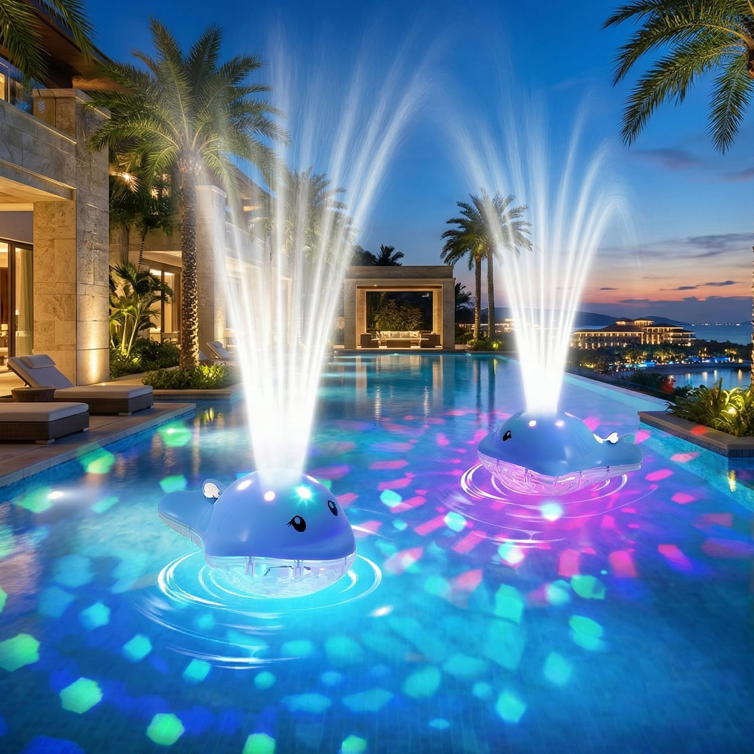 Fulex Floating Pool Fountain with LED Light Show and Waterfall Spray (Multi-Color, 4.27 ft Spray Height) rr347