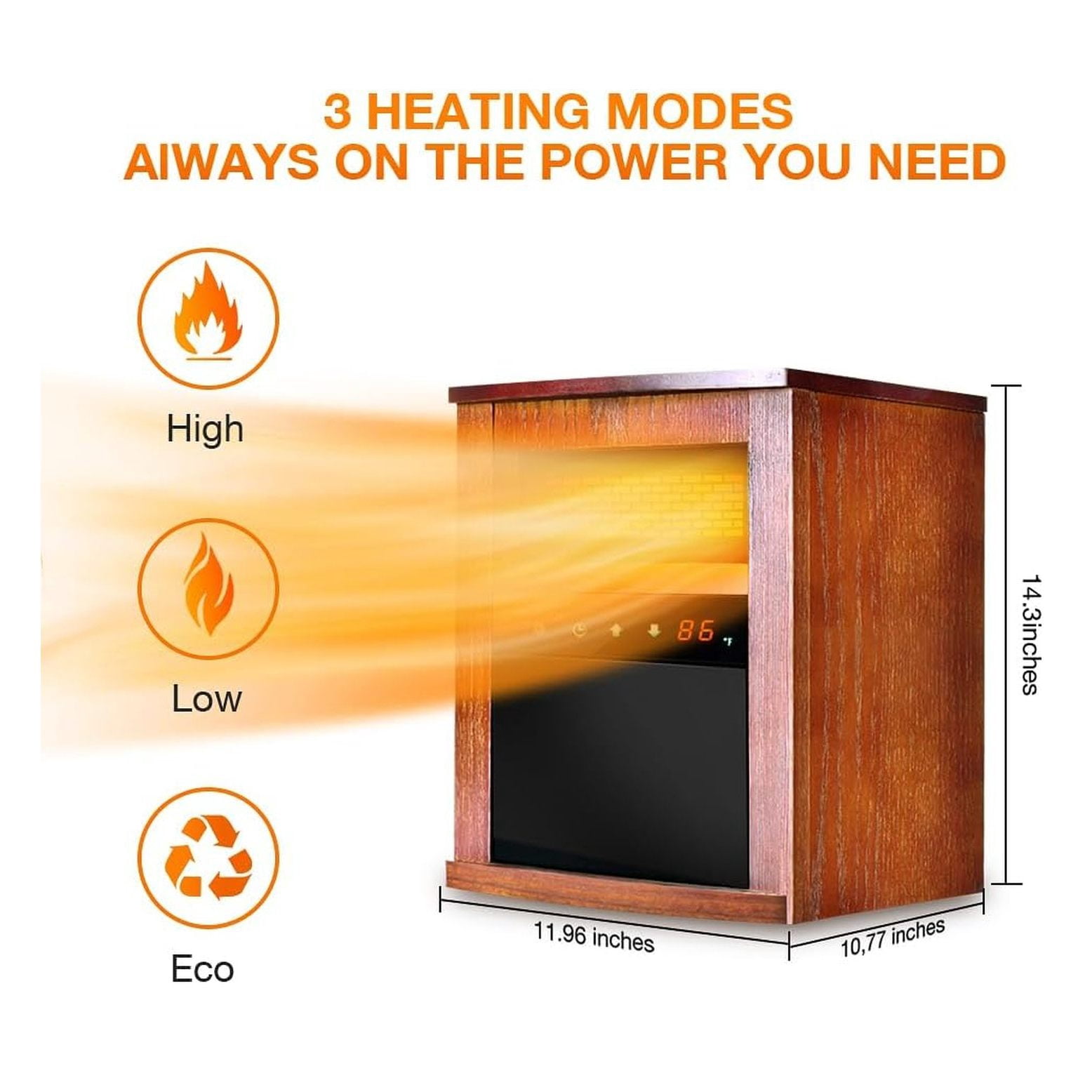 HHZFWAL Electric Space Heater, 1500W Infrared Portable Room Heater with Thermostat and Remote Control (Wood Grain, 1 Unit) baemy