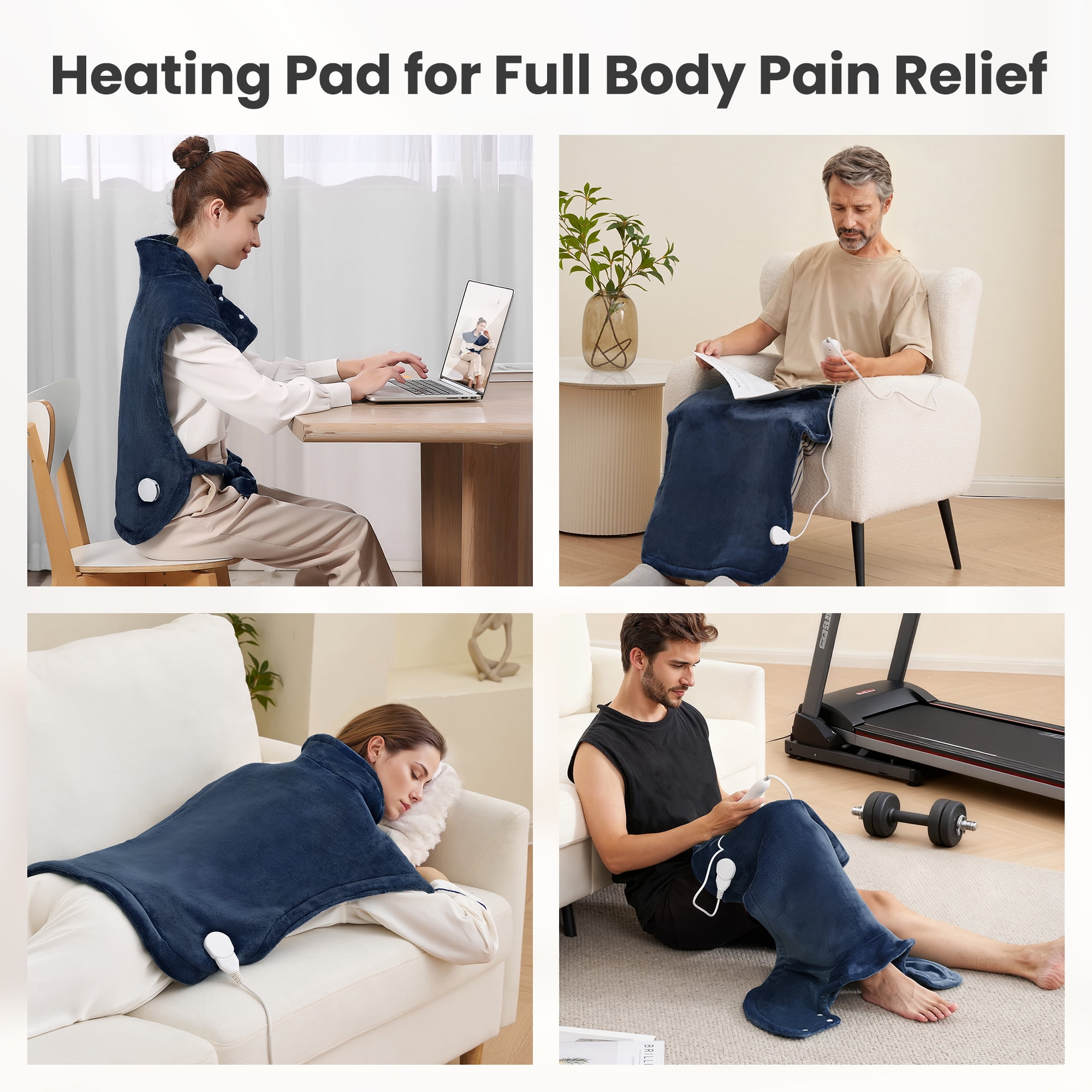 MaxKare Ultra Soft Heating Pad for Full Body Pain Relief with 4 Heat Settings and Auto Shut-off (Navy Blue, 24 in x 33 in) 2tib7