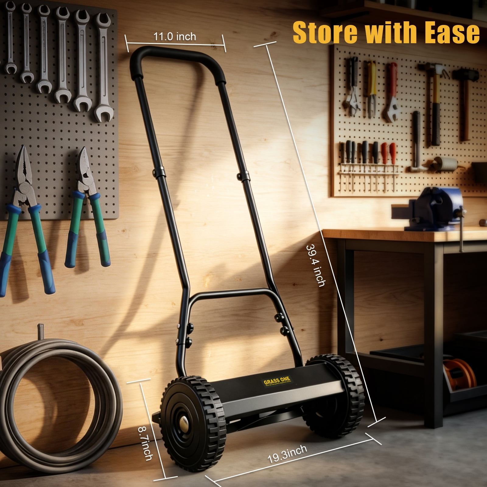 Grass One Manual Reel Push Lawn Mower with 5-Blade System (Black, 14 in) vq7ul