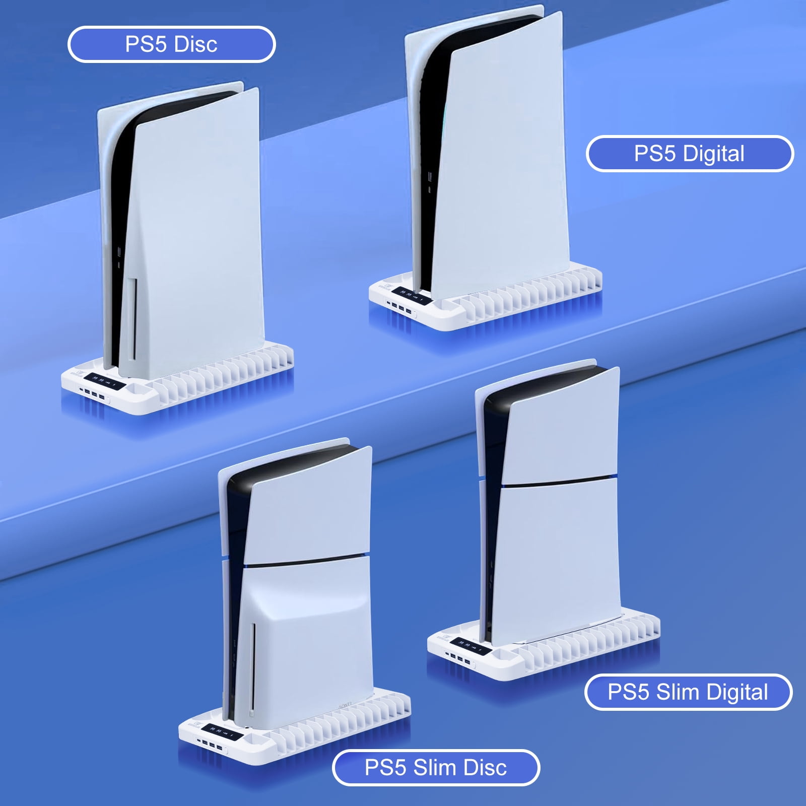 Pecham Vertical Cooling Stand for PS5 and PS5 Slim with Dual Controller Charger and RGB Lighting (White, 12.99 in x 8.11 in x 1.46 in) dh84o