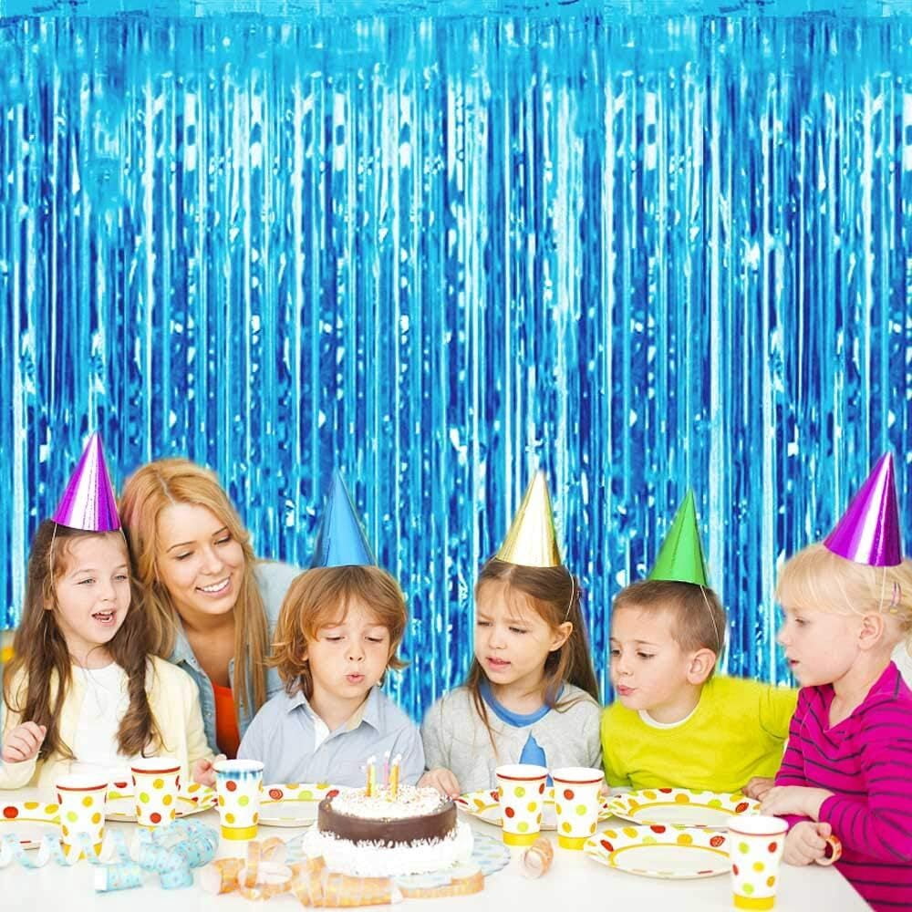 GoXteam Laser Glitter Foil Fringe Tinsel Backdrop for Party Decoration (Blue, 3 Pack, 3.28 ft x 6.56 ft) gimeu