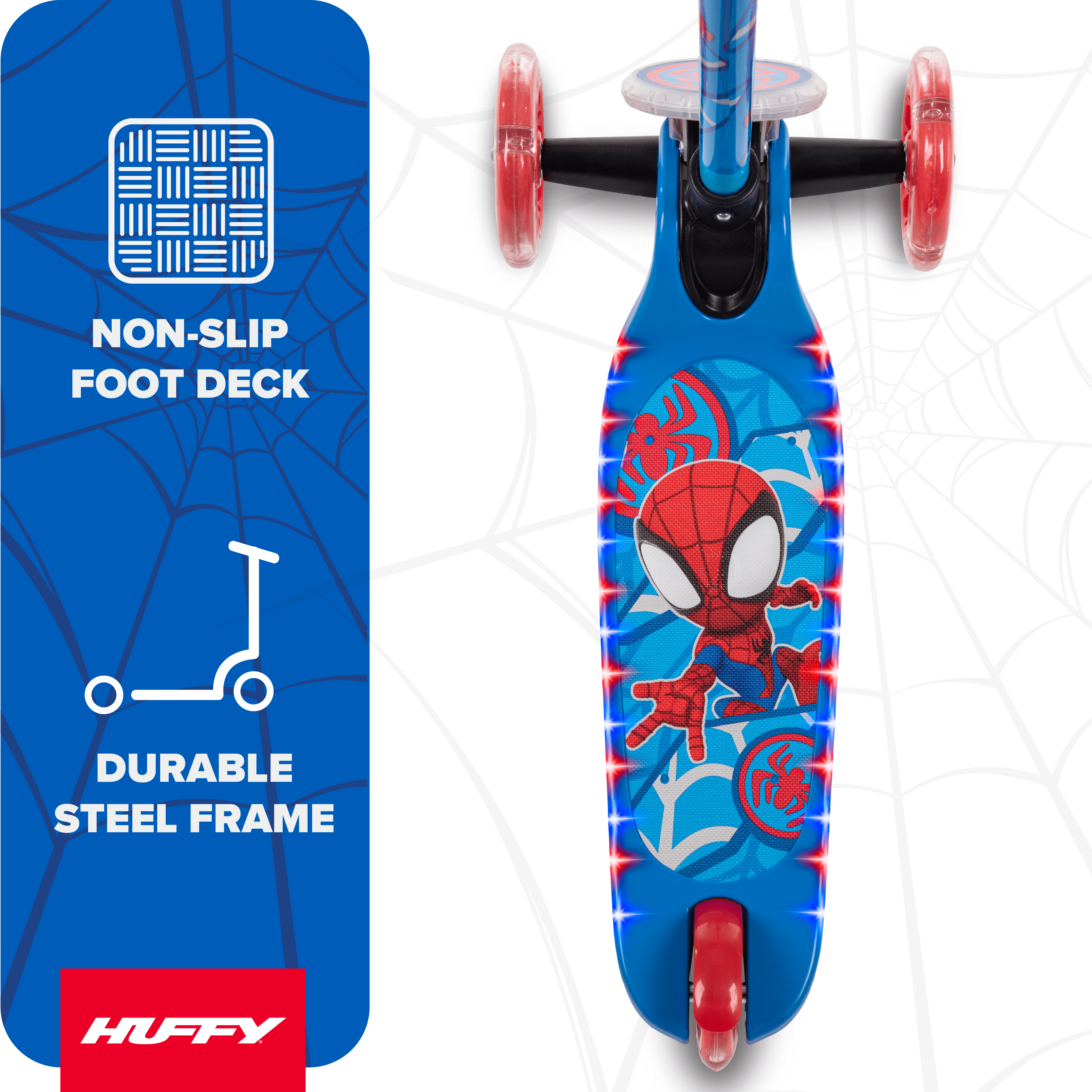 Huffy Marvel Spidey & His Amazing Friends Light-Up Toddler Scooter (Blue, 3-Wheel) 5vea2