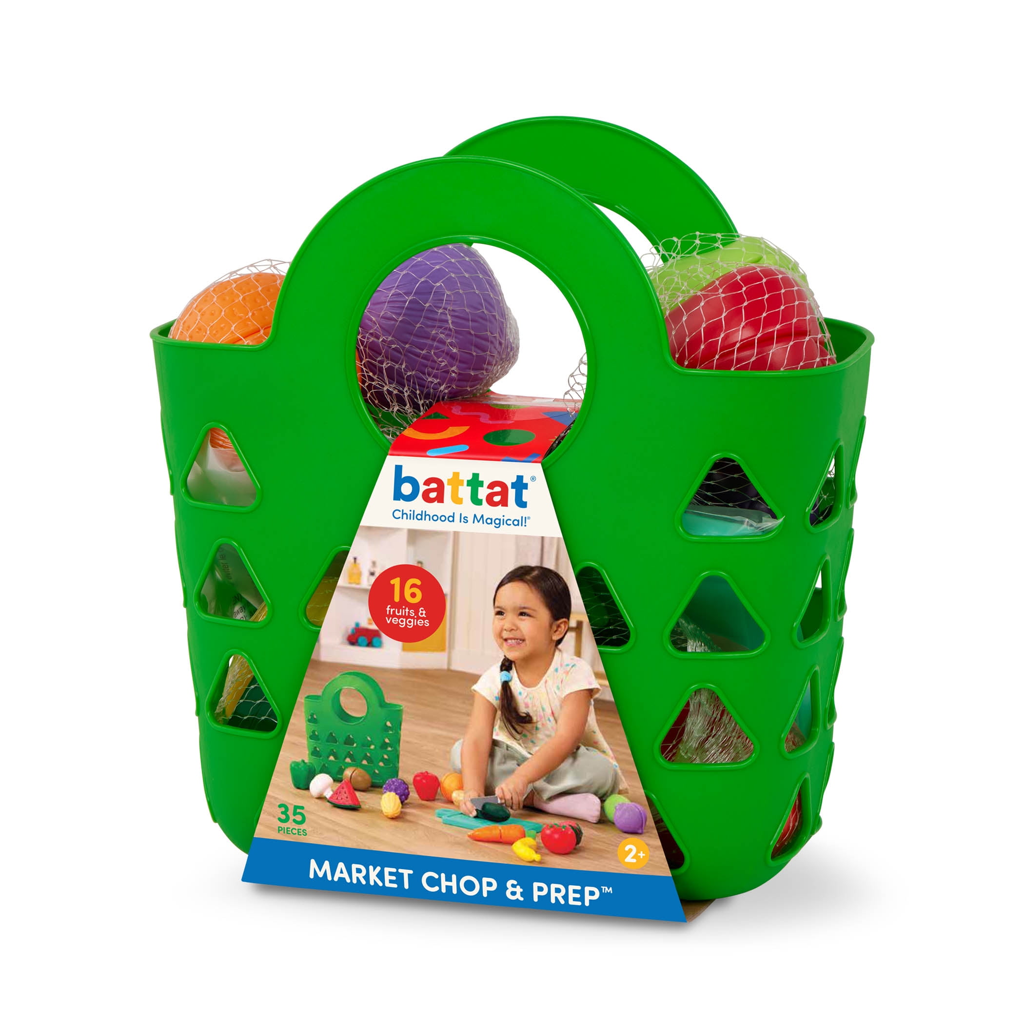 Battat Market Chop & Prep Play Food Set with Cutting Board and Knife (Multicolor, 35-Piece Set) q7s46