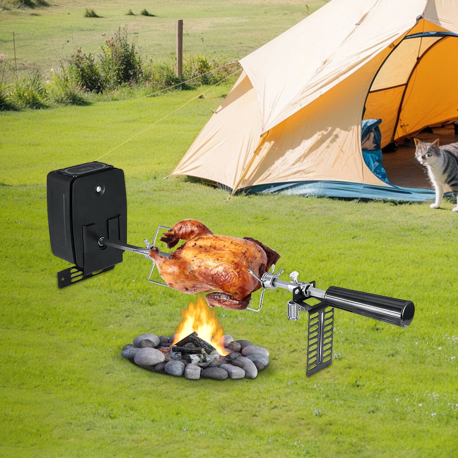 Generic Electric Barbecue Rotisserie Kit (360° Rotatable, Adjustable Stainless Steel Grill Rack, 15.43 lb Capacity) dv6v2