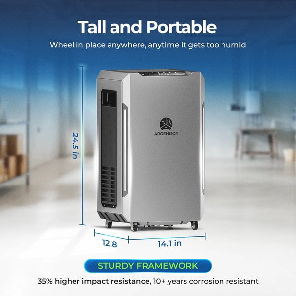 Argendon Commercial Dehumidifier, 70 PPD Energy Star Moisture Control for Basement and Industrial Use (Grey, 1000 sq ft) 2g5vv