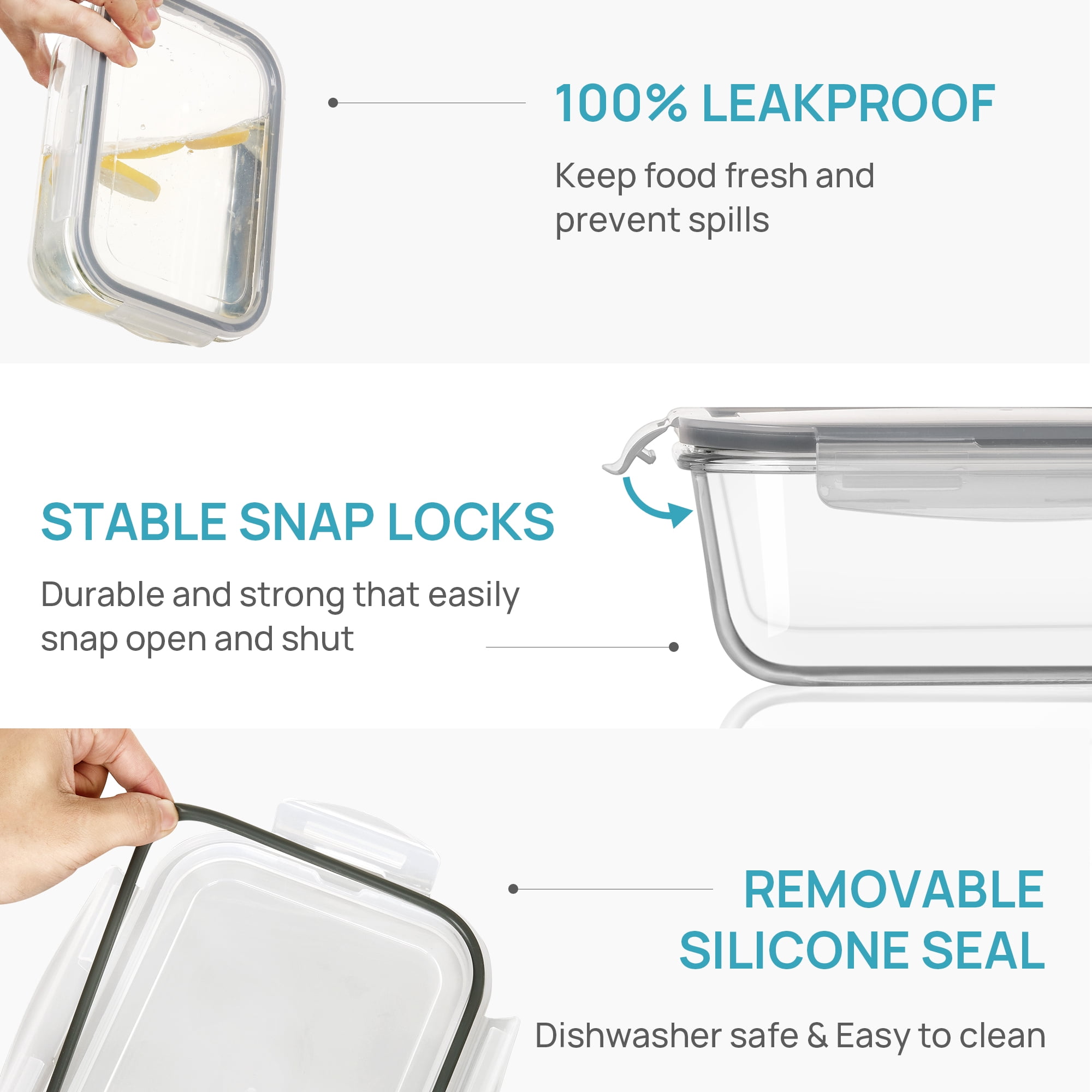 Sindcom Glass Food Storage Containers with Airtight Lids (Grey, 5-Pack, 22 oz) 6t73u