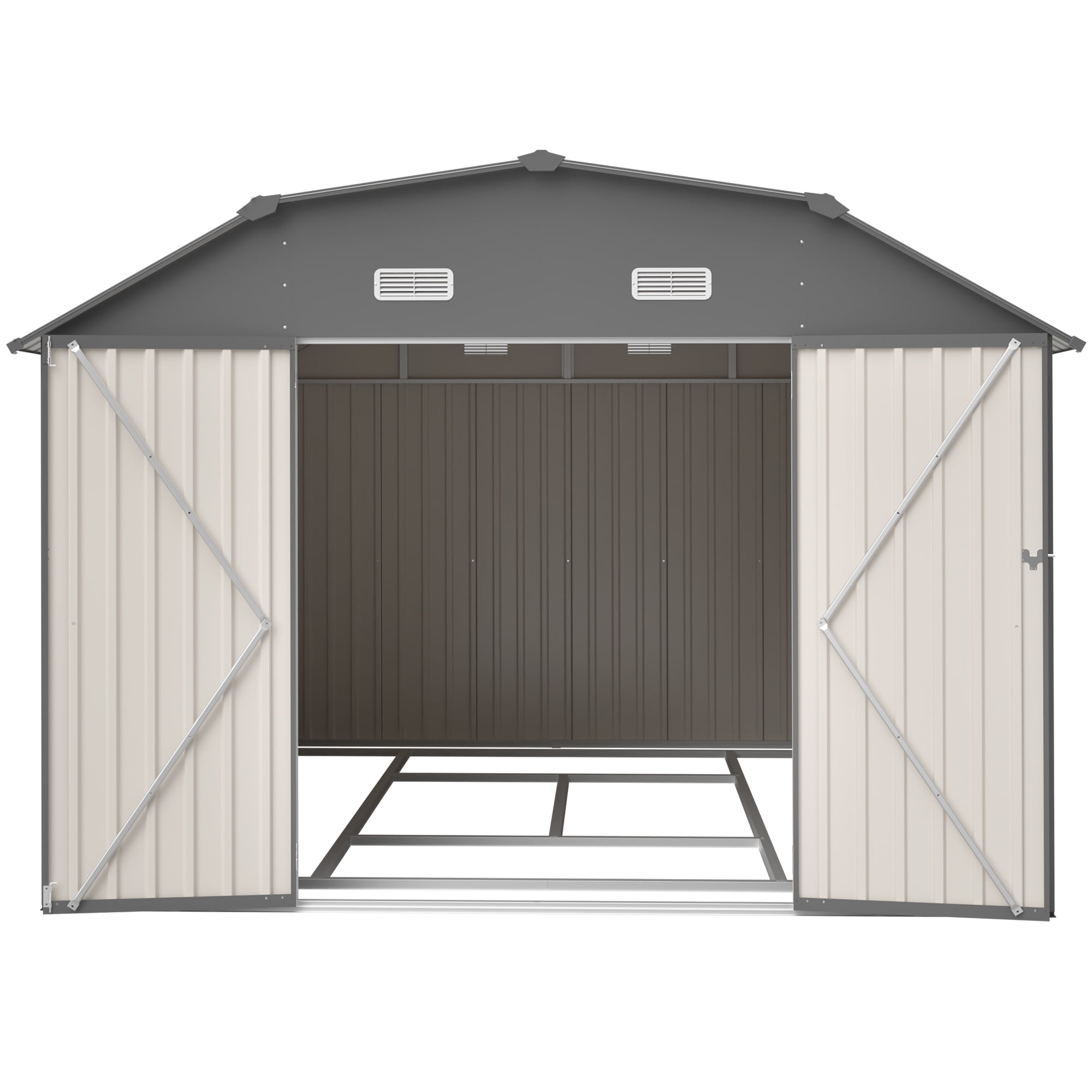 LZBEITEM Metal Outdoor Storage Shed with Floor Frame Kit, Heavy-Duty Garden Tool Shed with Lockable Door and Window (Grey, 10 ft x 12 ft) zqgpg