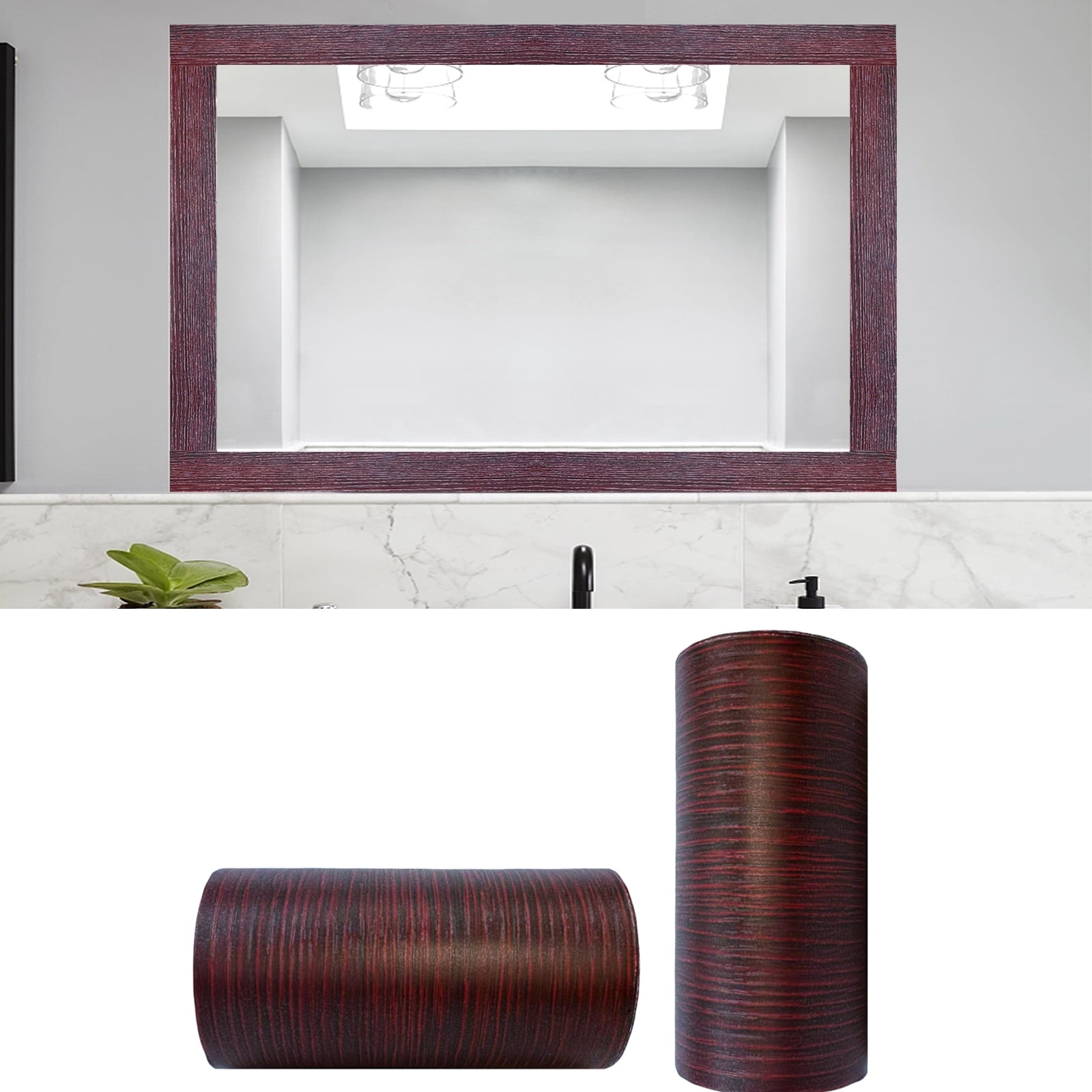 STAMINATE Red Wood Grain 3D Wallpaper Border, Removable Peel and Stick Wall Decor for Bathroom and Kitchen (Red, 3.94 in x 32.8 ft) zhnc3