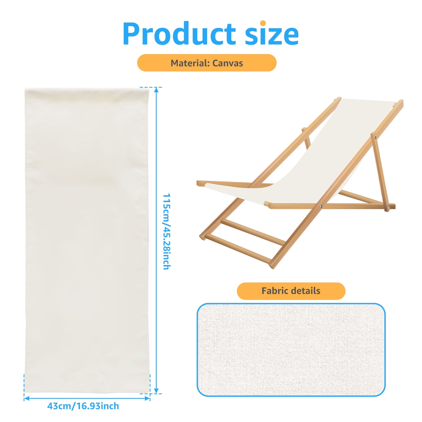 FYJUCPA Sling Chair Replacement Fabric, Heavy-Duty Outdoor Patio Canvas for Lounge and Beach Chairs (Beige, 45.3 x 16.9 in) ua5ym - Image 2
