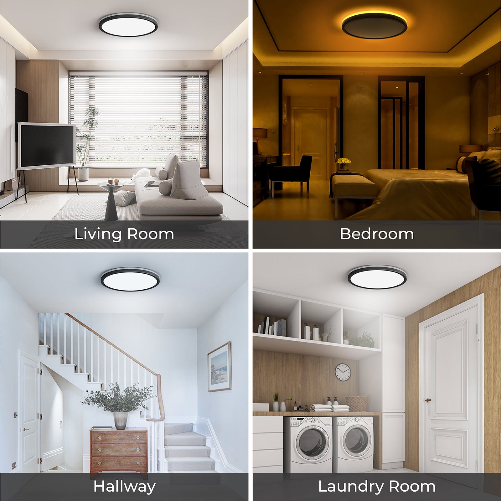 Matane 12 in LED Flush Mount Ceiling Light Fixture with Night Light (Black, 12 in) 4wb2g