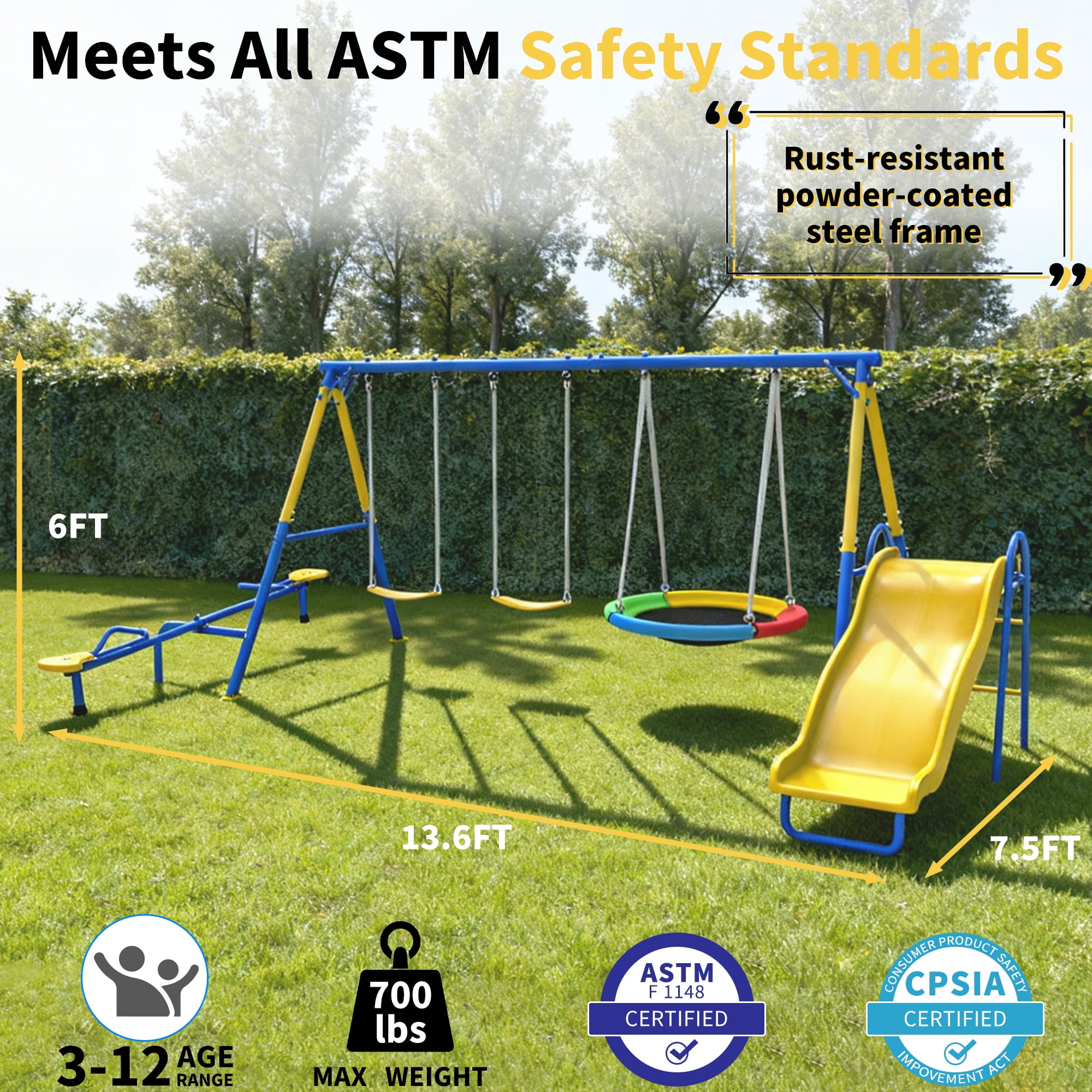 Fashionsport Outfitters Heavy-Duty Metal Swing Set for Backyard (Yellow, 700 lb Capacity) kwxke