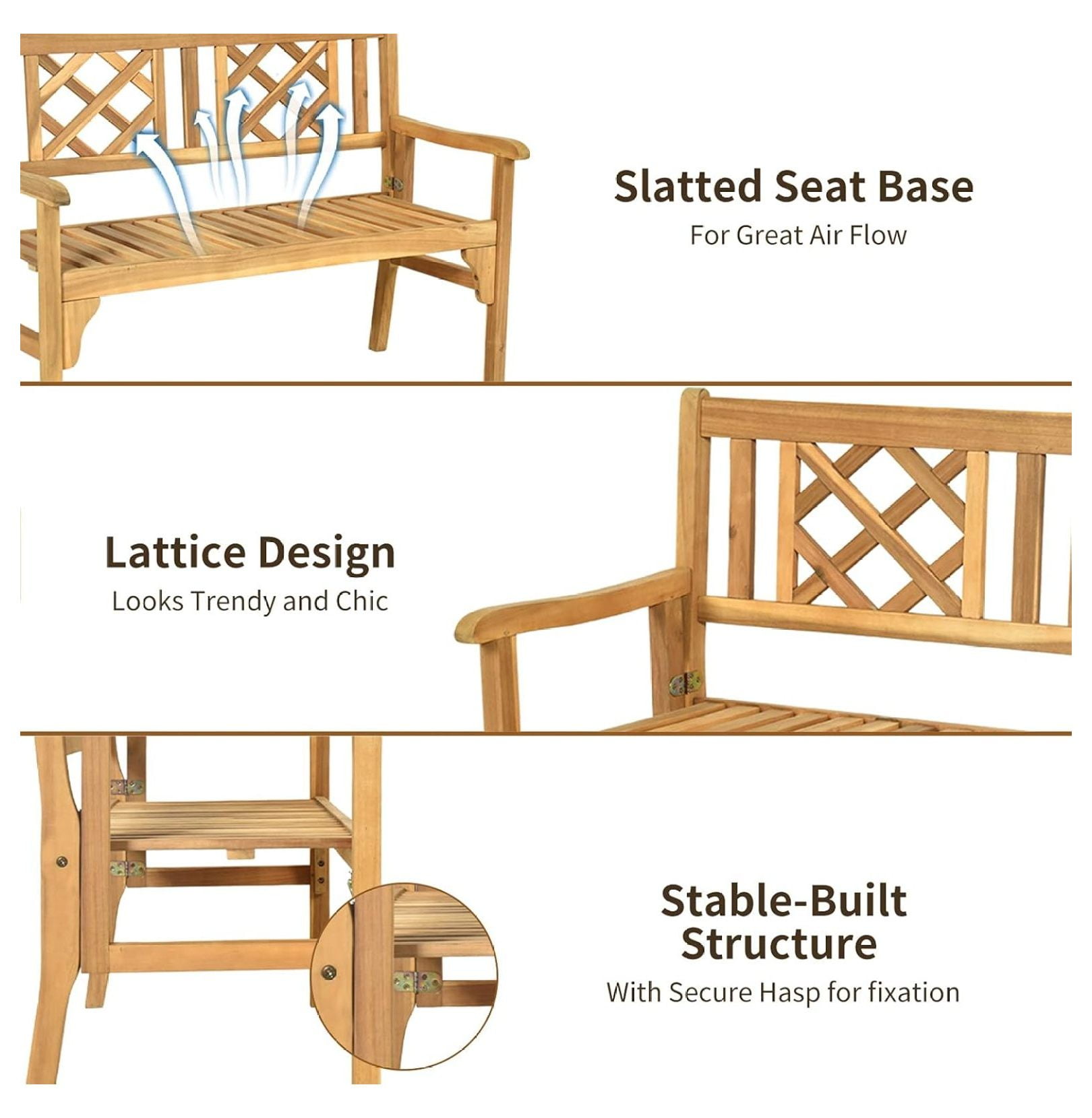 HJXWALHJX Folding Patio Garden Bench, 2-Person Outdoor Wood Porch Loveseat with Slatted Seat and Armrest (4 ft) kai4b