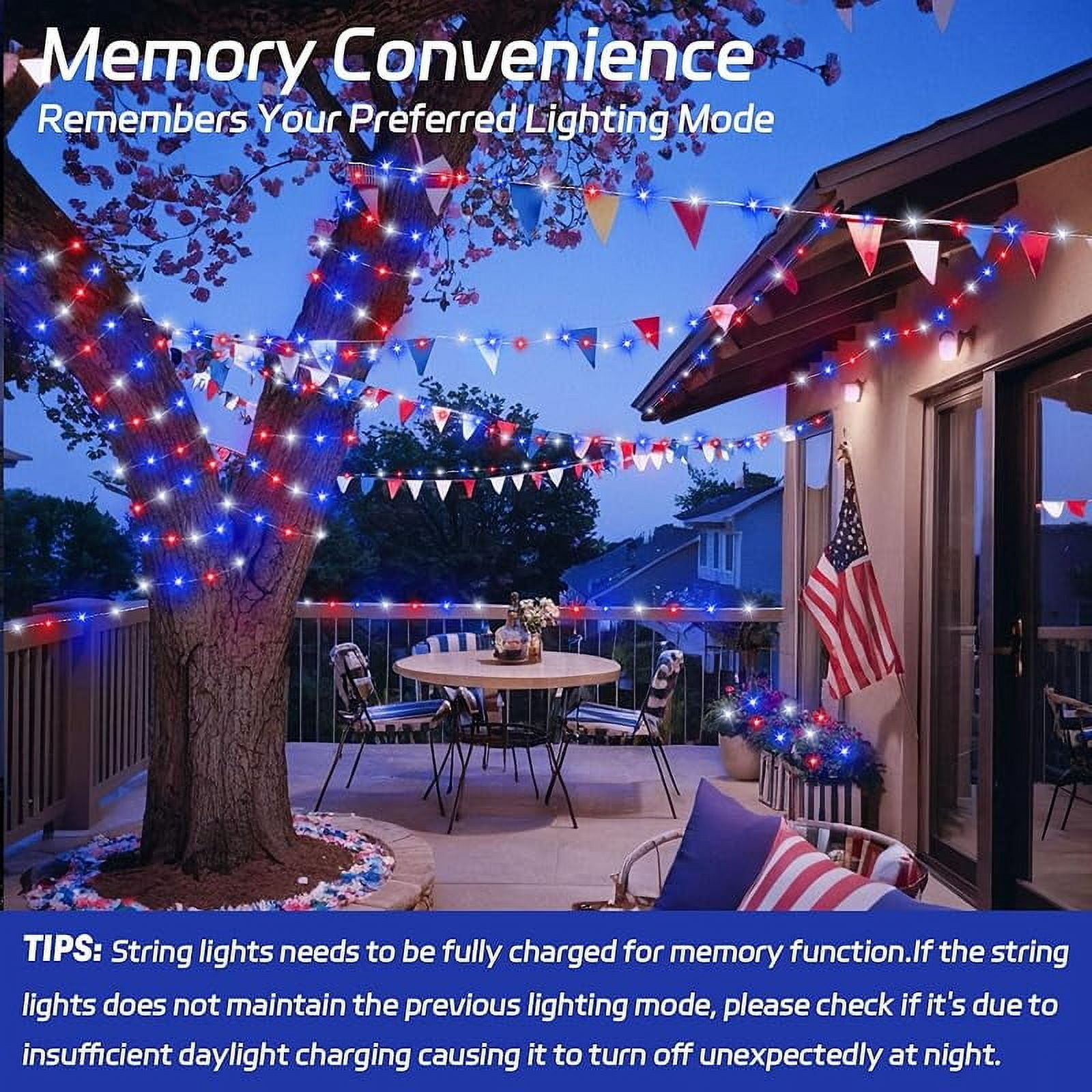 Generic Solar Fairy Lights Patriotic Red White and Blue Outdoor Waterproof LED String Lights (Multi-Color, 39.4 ft) semjh