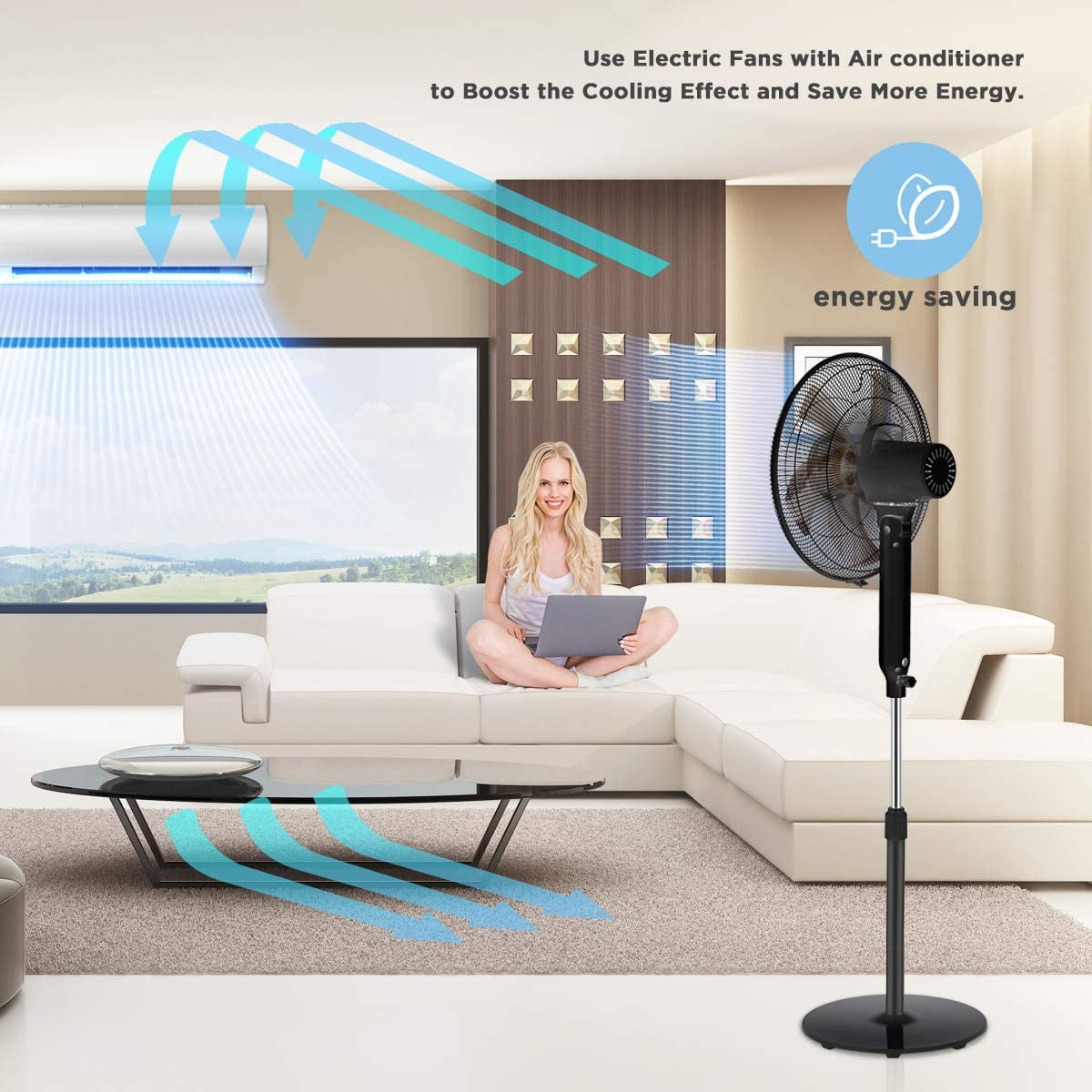 Pelonis 16 Inch Pedestal Standing Fan with Remote Control and DC Motor (Black, 16 in) 3aapx