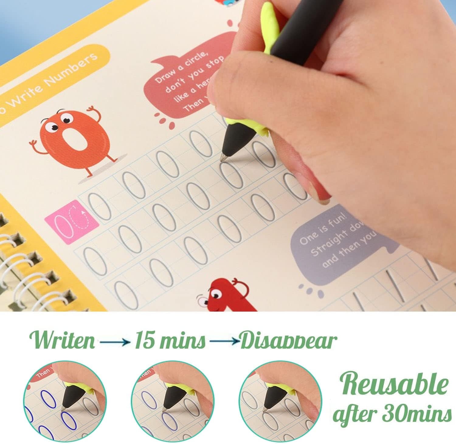 Bexikou Grooved Handwriting Practice Copybooks, Reusable Calligraphy Tracing Workbooks for Kids (4 Books with Pens) 2lf2u