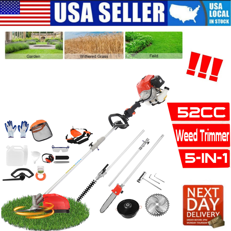 Floseru 52cc 5-in-1 Gas String Trimmer and Multi-Tool Landscaping System (Red, 52cc Engine) cgttt