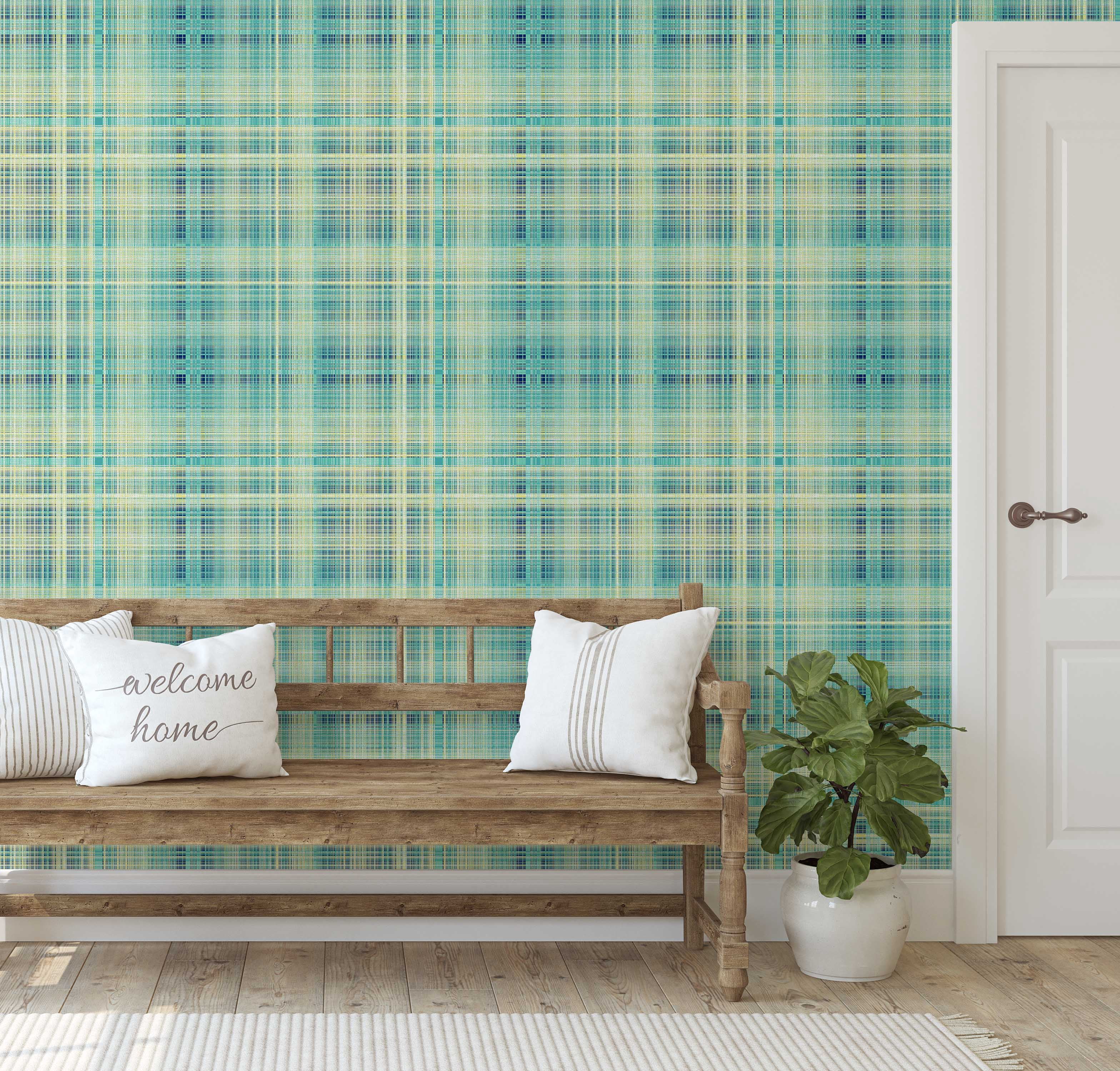 S4Sassy Peel and Stick Wallpaper, Removable Vinyl Contact Paper for Accent Walls, Aqua Plaid Print (Green, 25 in x 120 in) oopgh