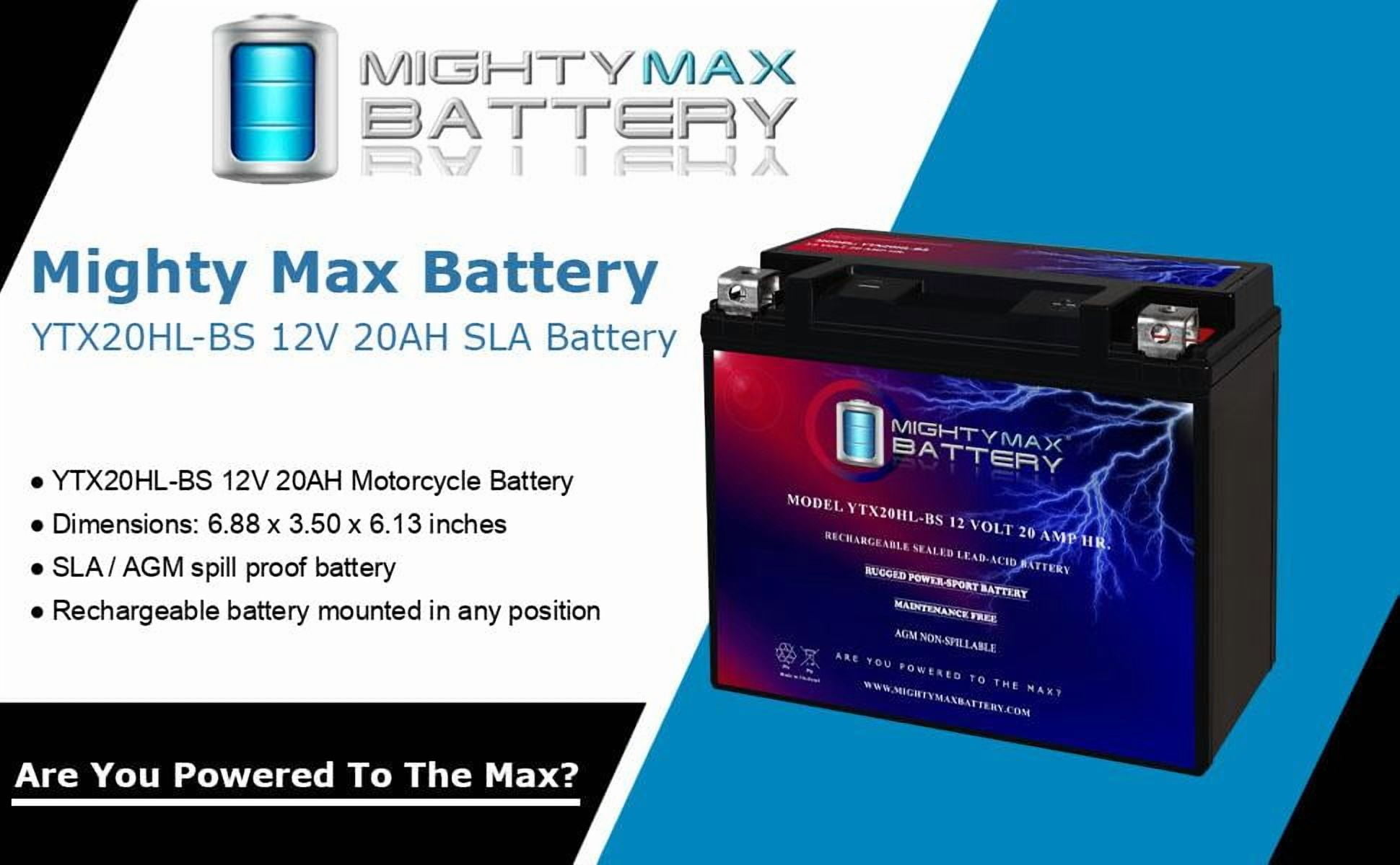 Mighty Max Battery YTX20HL-BS 12V 20AH AGM Sealed Lead Acid Replacement Battery (Black, 6.88 in x 3.50 in x 6.13 in) 06654