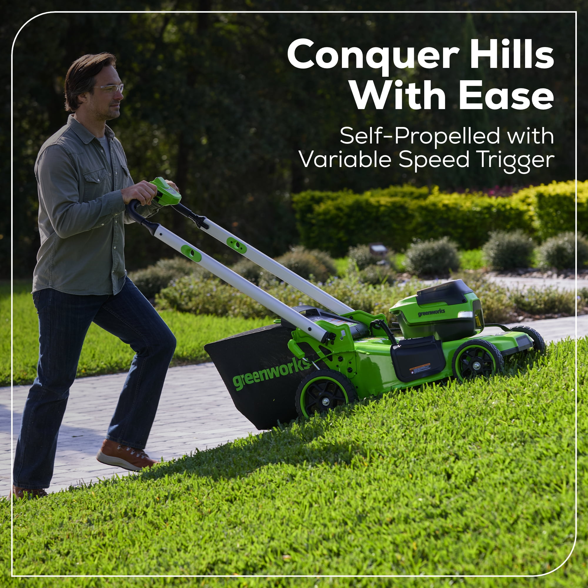 Greenworks 60V 21 in Self-Propelled Lawn Mower with 8.0 Ah Battery and Rapid Charger (Green, 21 in) ijbnt