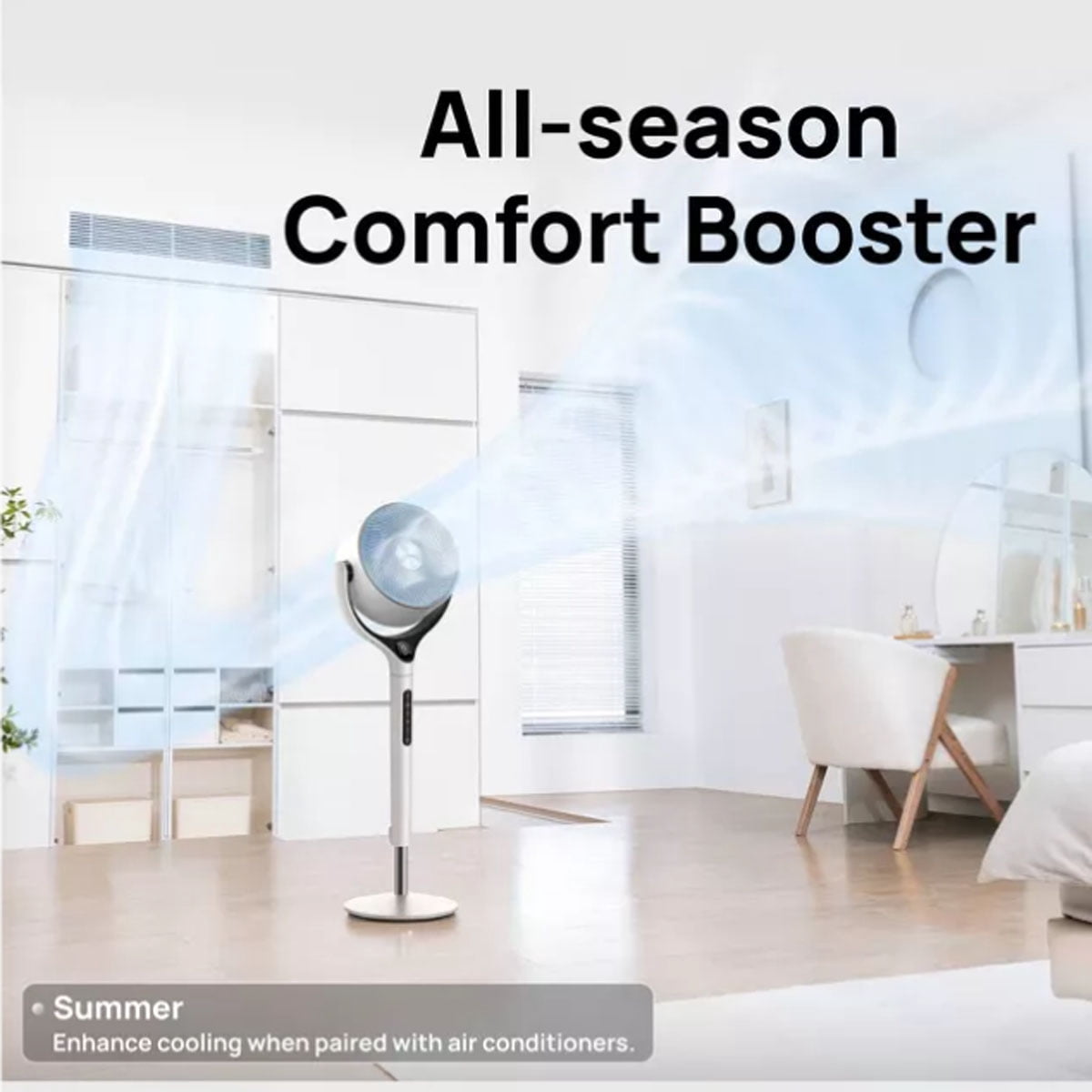 DREO Smart 9-Inch 3D Oscillating Pedestal Fan with Wi-Fi and Remote (White, 37-42 in Height) u38y8
