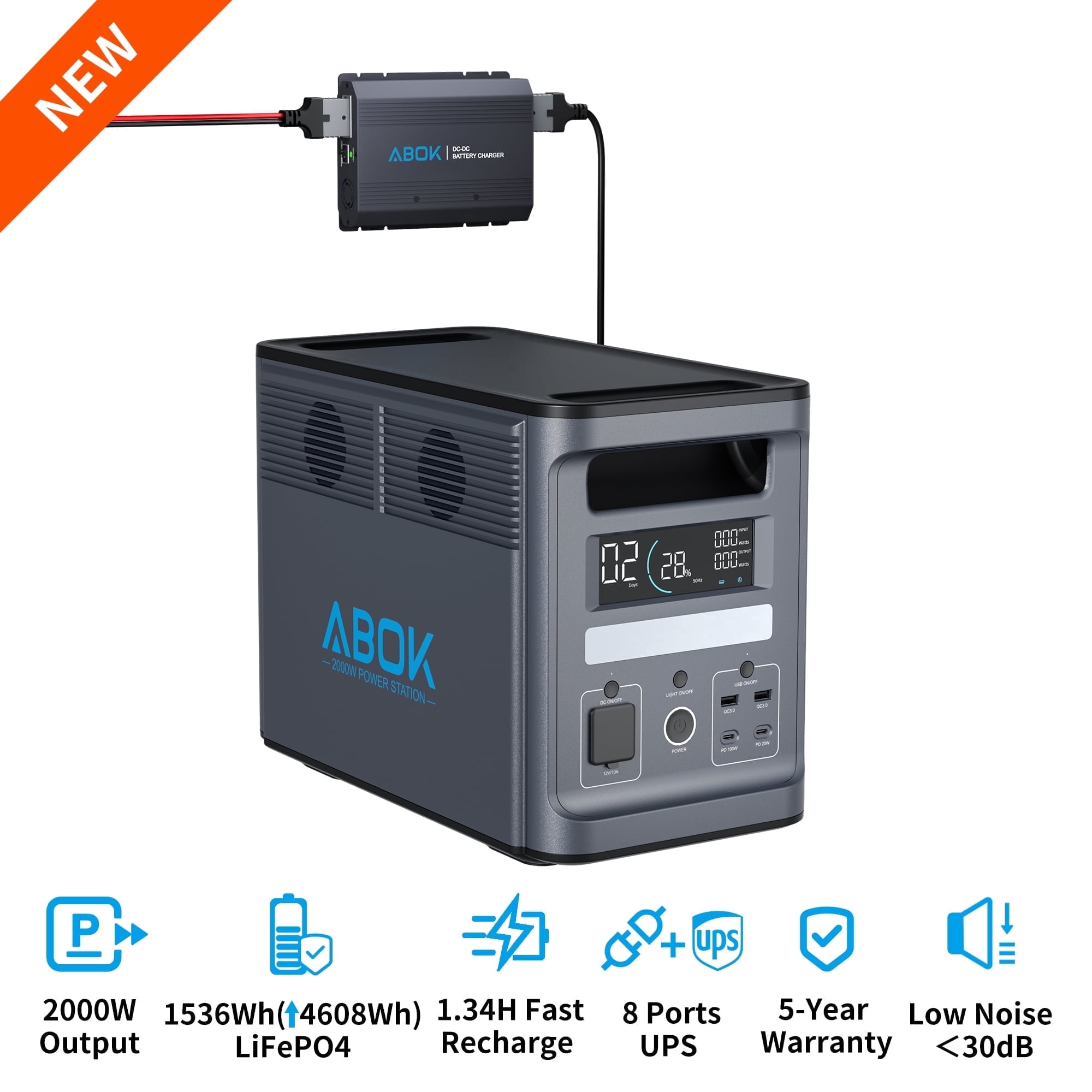 ABOK Ark2000 Portable Power Station with 200W DCDC Car Charger (Silver, 1536Wh) u8i1o