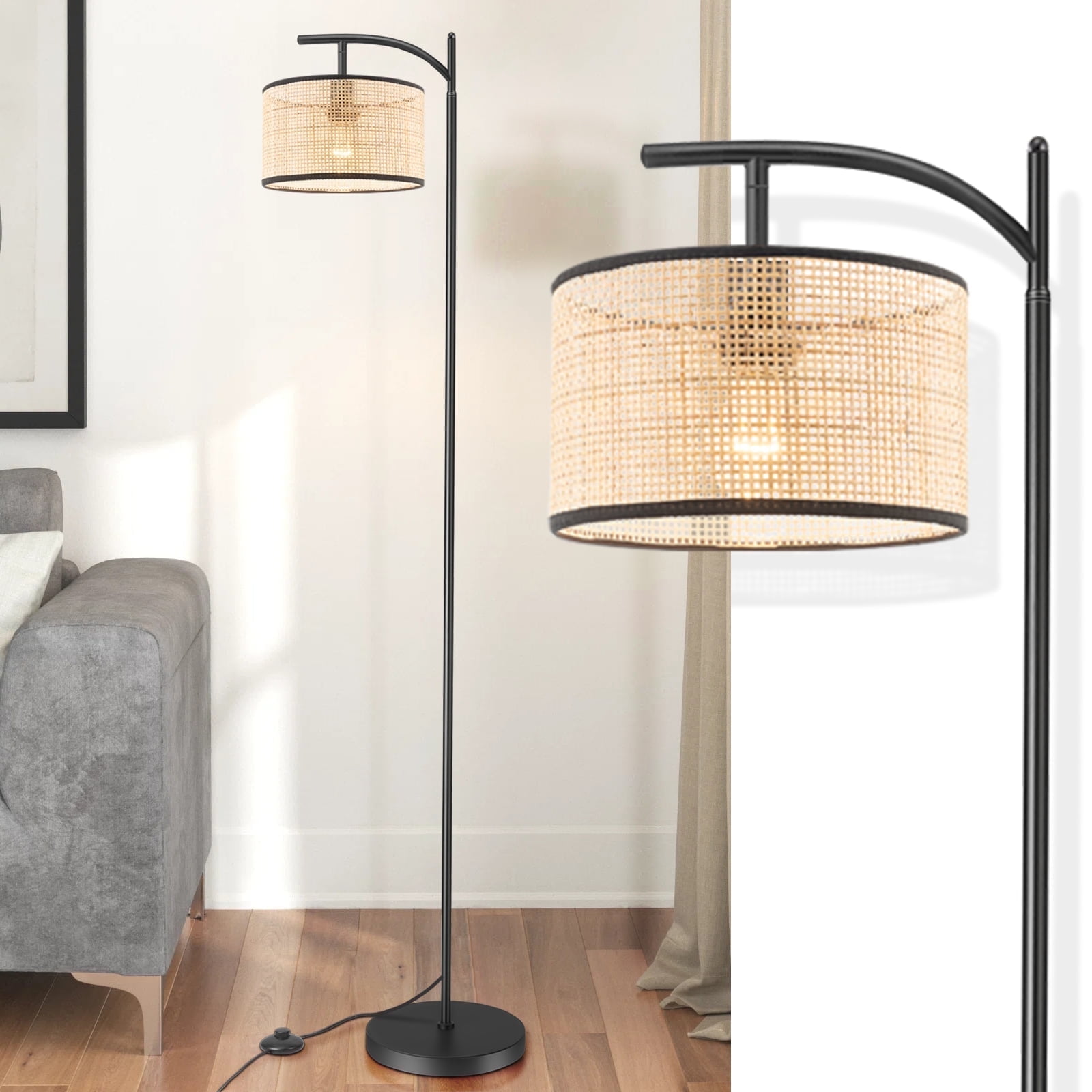 IC INSTANT COACH Boho Rattan Floor Lamp, Farmhouse Standing Light with Foot Switch (Natural, 60 in) wtcha