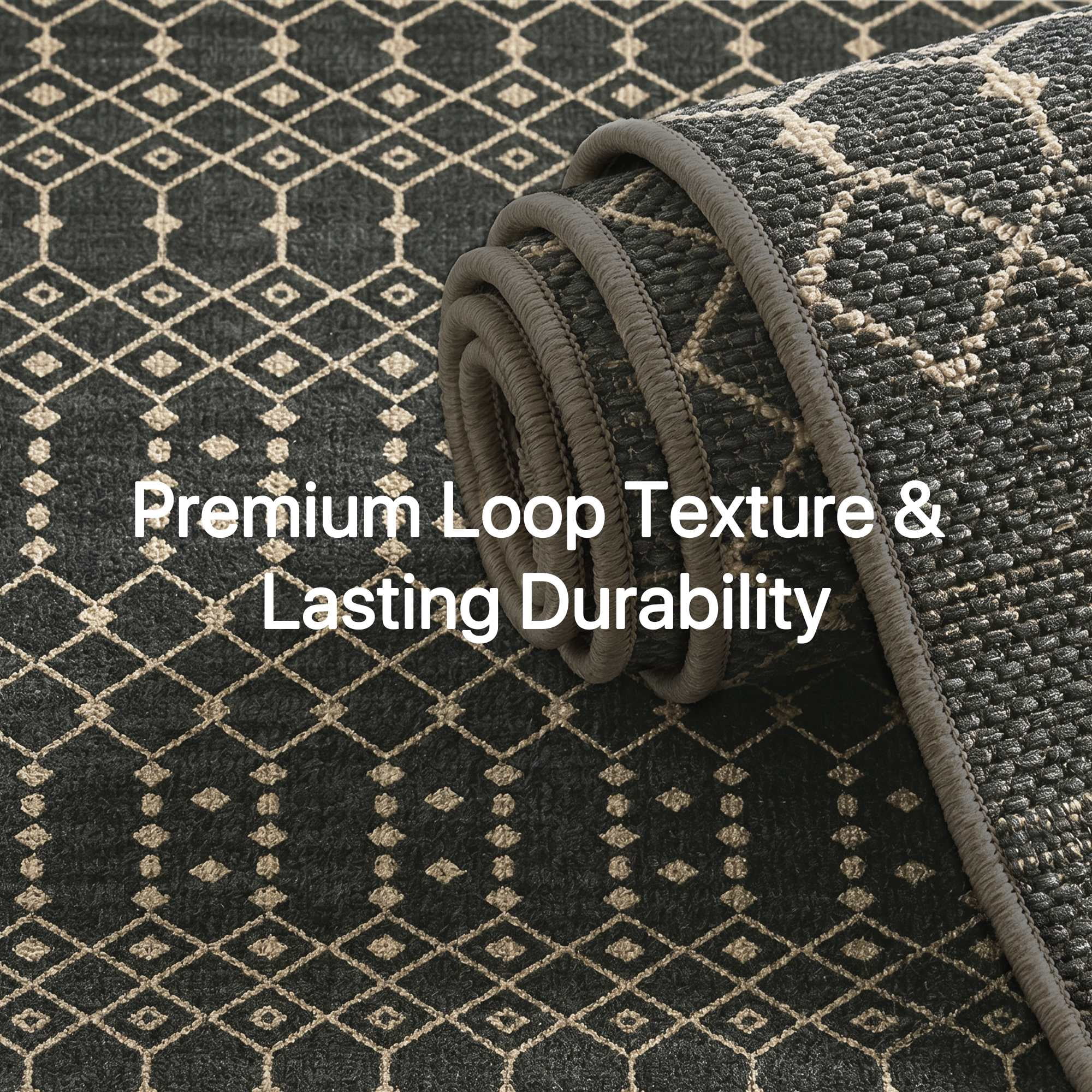 DEORAB Outdoor Rug (Black & Beige, 5 ft x 8 ft) Washable UV-Resistant Patio Deck Carpet 1u2r2