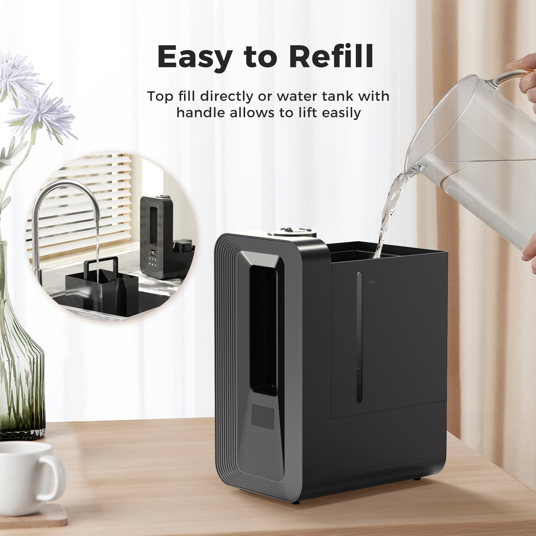 Kloudic 6L Ultrasonic Cool Mist Humidifier, Quiet Air Humidifier for Bedroom and Large Room with Essential Oil Diffuser (Black, 6L) ejj2q