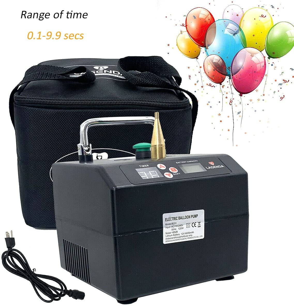ECUTEE Electric Balloon Pump with Timer and Battery Display (Black, 5.5 x 5.5 x 6.7 in) k5cxb