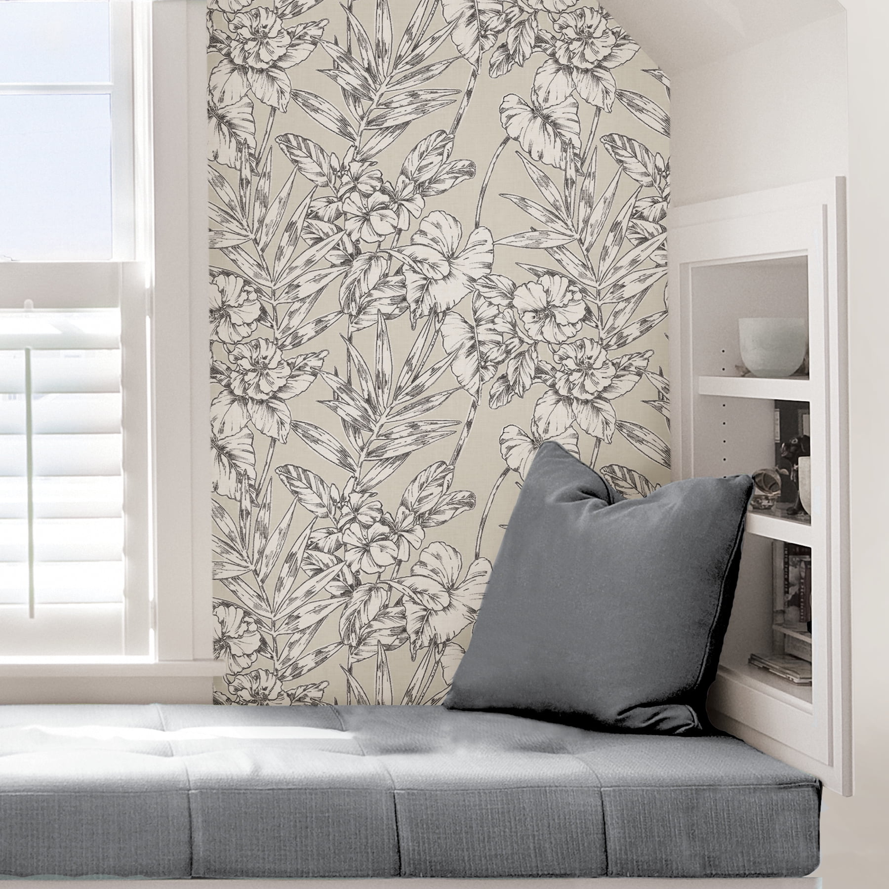 NuWallpaper Cayman Peel and Stick Wallpaper, Tropical Botanical Wall Decor (Grey, 216-in x 20.5-in) 3stah