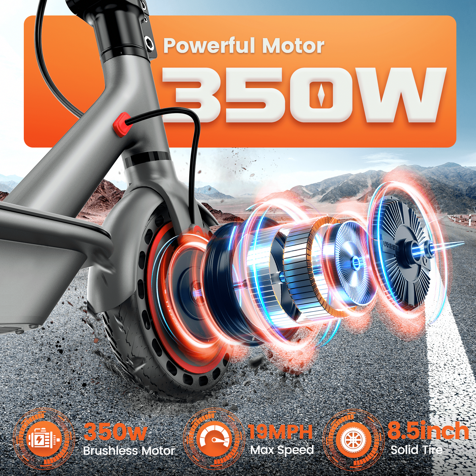 DIERTTIER Electric Scooter for Adults, 350W Motor, 19MPH Max Speed, Foldable Commuter E-Scooter (Red, 8.5 in Tires) 6xopp