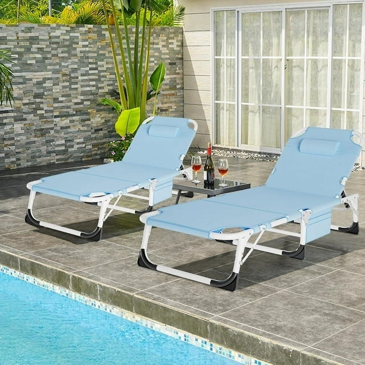 Lilypelle 3-in-1 Folding Sun Tanning Lounge Chair with Face Hole and 5 Adjustable Positions (Blue, 75.2 in x 25.6 in) 6vfq8