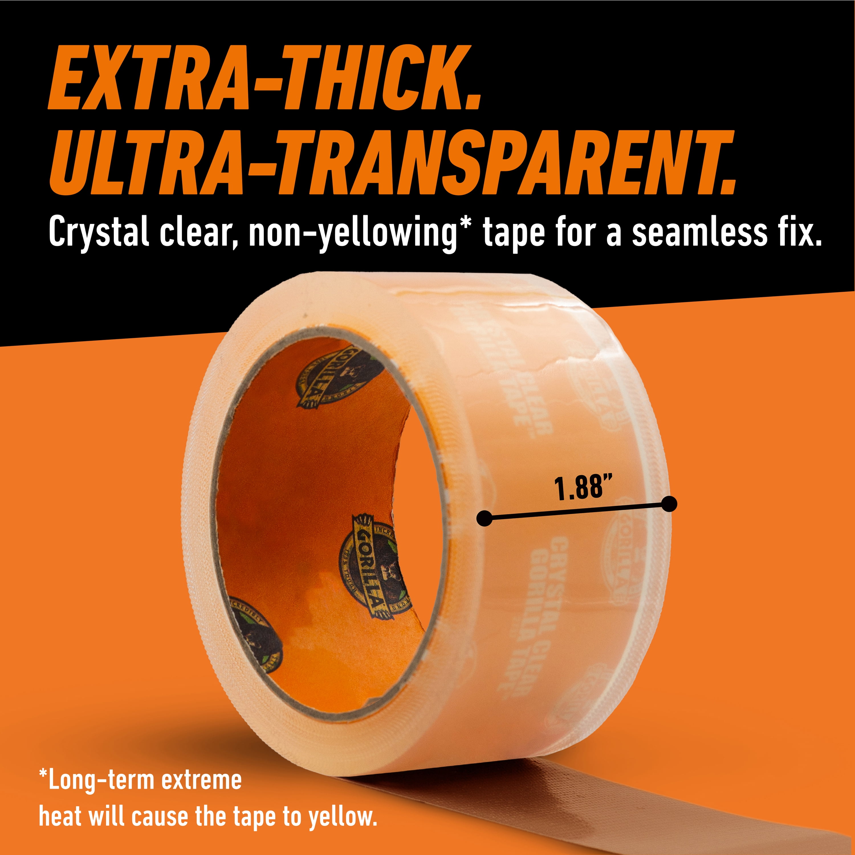 Gorilla Crystal Clear Tape, Heavy-Duty Waterproof Adhesive (Clear, 1.88 in x 27 ft) 58nwv