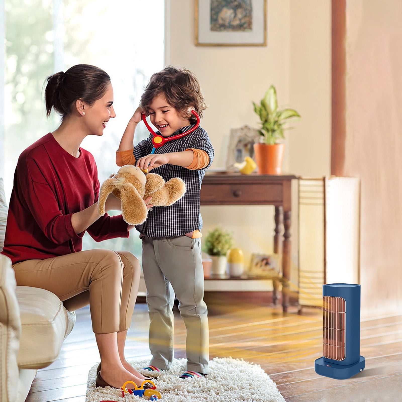PhiGZnt Portable Electric Space Heater (Blue, 17 in) 70° Oscillating PTC Ceramic Heater with Remote Control and Thermostat s7d9s