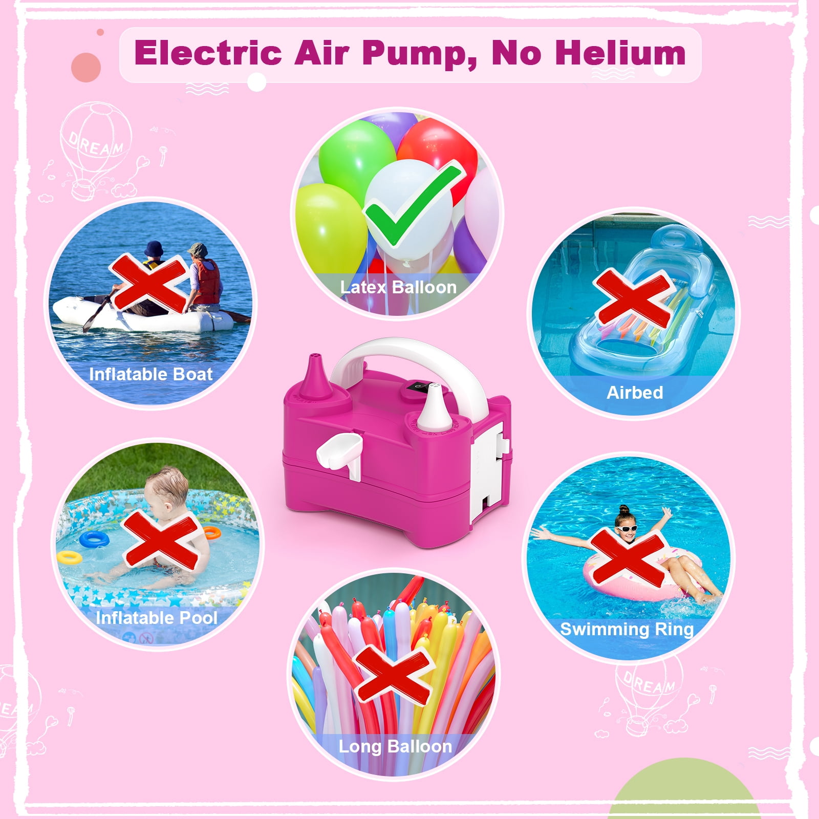 ID IDAODAN Electric Balloon Pump Dual Nozzle Inflator for Party Decorations (Red, 6.1 x 4.53 x 4.92 in) bzhtl