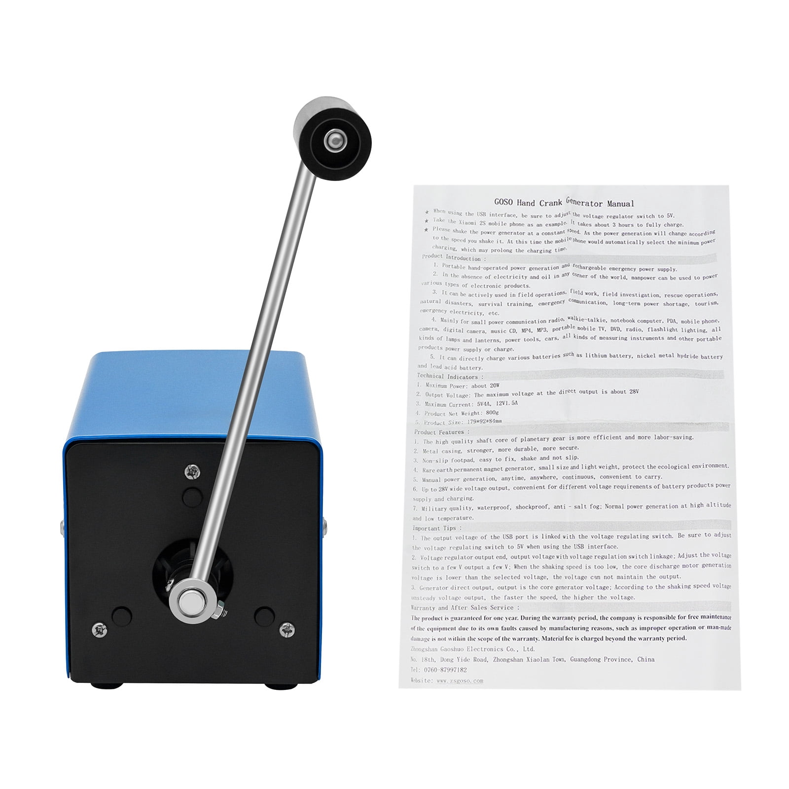 Peakora Hand Crank Generator 20W Portable Manual Power Supply for Emergency Camping (5 in x 3.39 in x 3.46 in) nl8z2