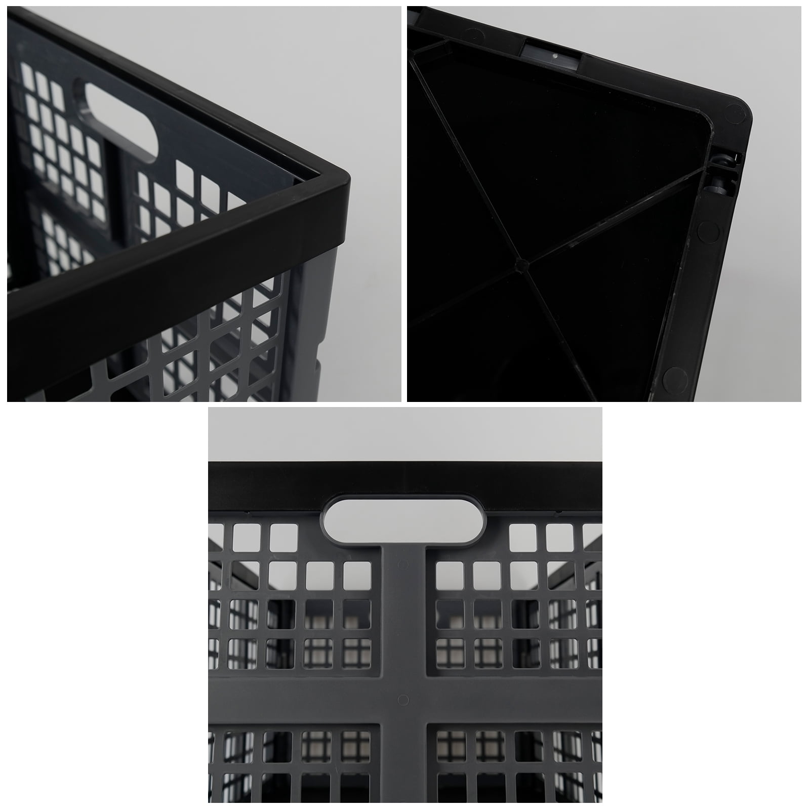 Rinboat Collapsible Plastic Storage Crates, Stackable Organizing Bins for Home and Office (Black, 4 Pack) ni0t5