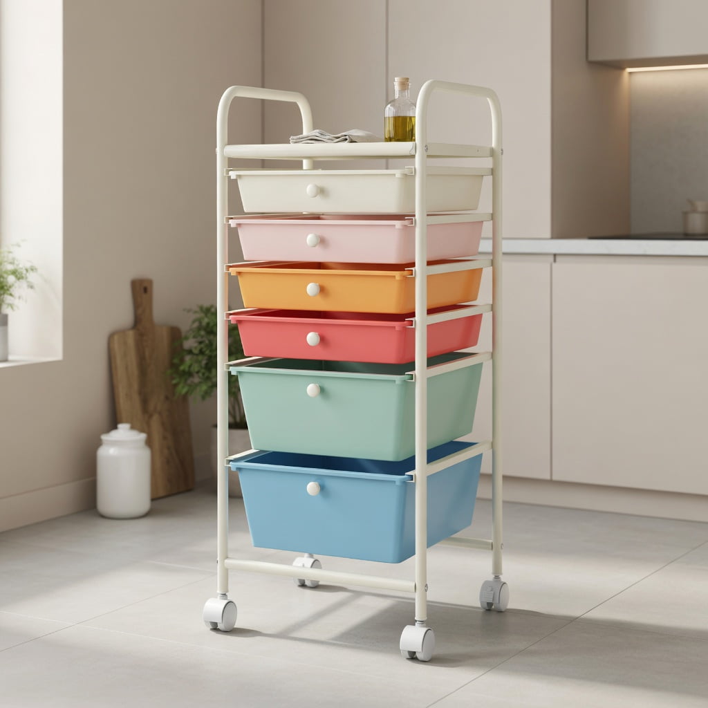 Spaco 6-Drawer Rolling Storage Cart Organizer, Multipurpose Mobile Craft Organizer for Home and Office (Blue) 88prd